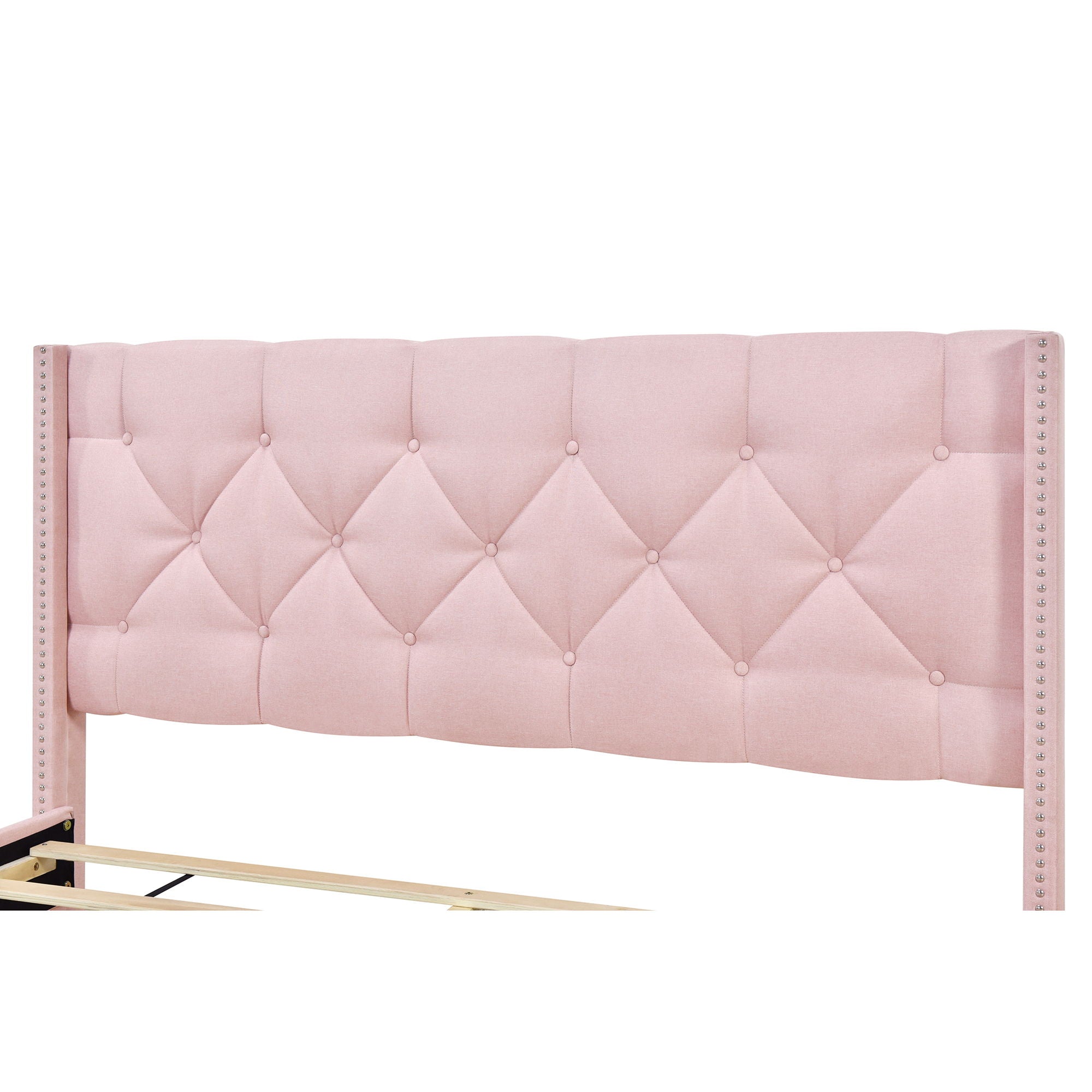 Queen Size Storage Bed Linen Upholstered Platform Bed & Two Drawers - Pink