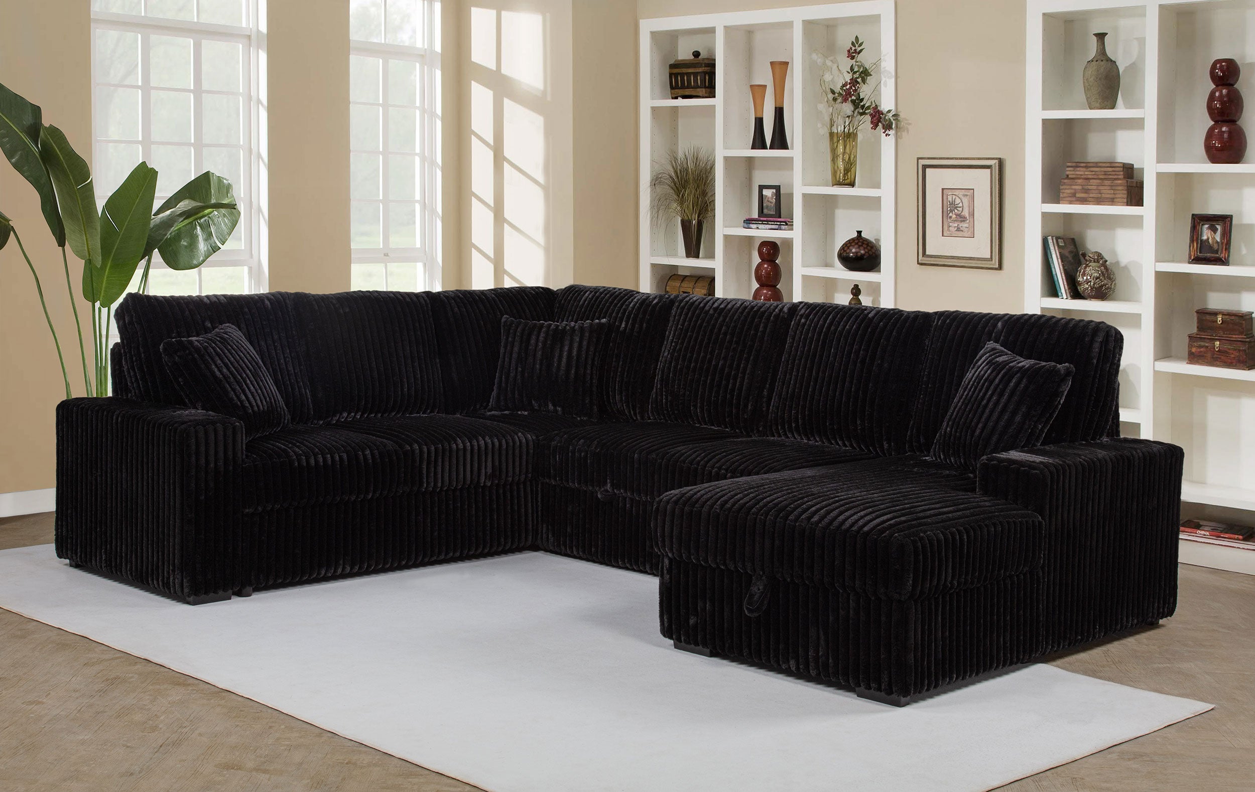 Devonshire Sleeper Sectional Sofa Storage Chaise Black-
