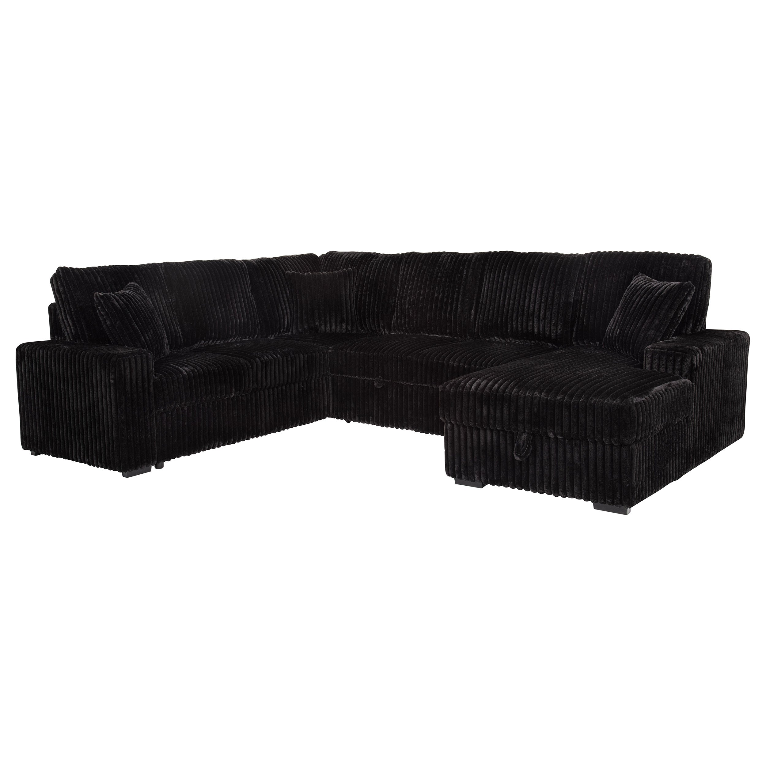 Devonshire Sleeper Sectional Sofa Storage Chaise Black-