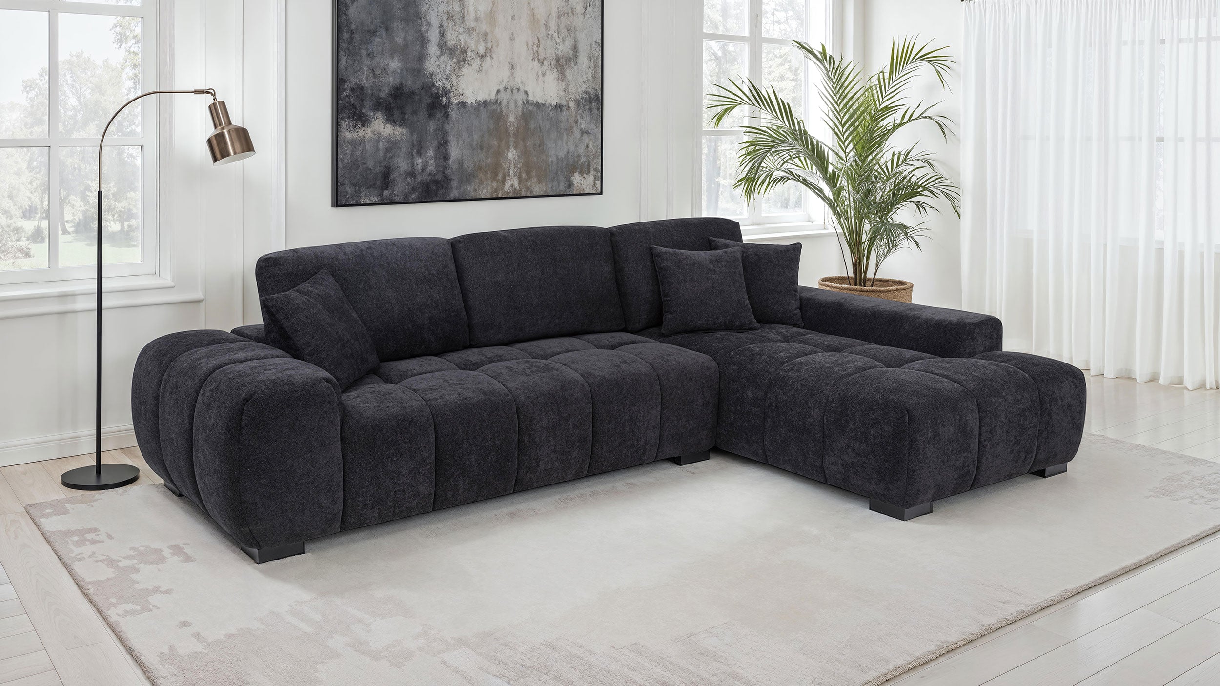 Octavia Upholstered Sectional Chaise Sofa Black-