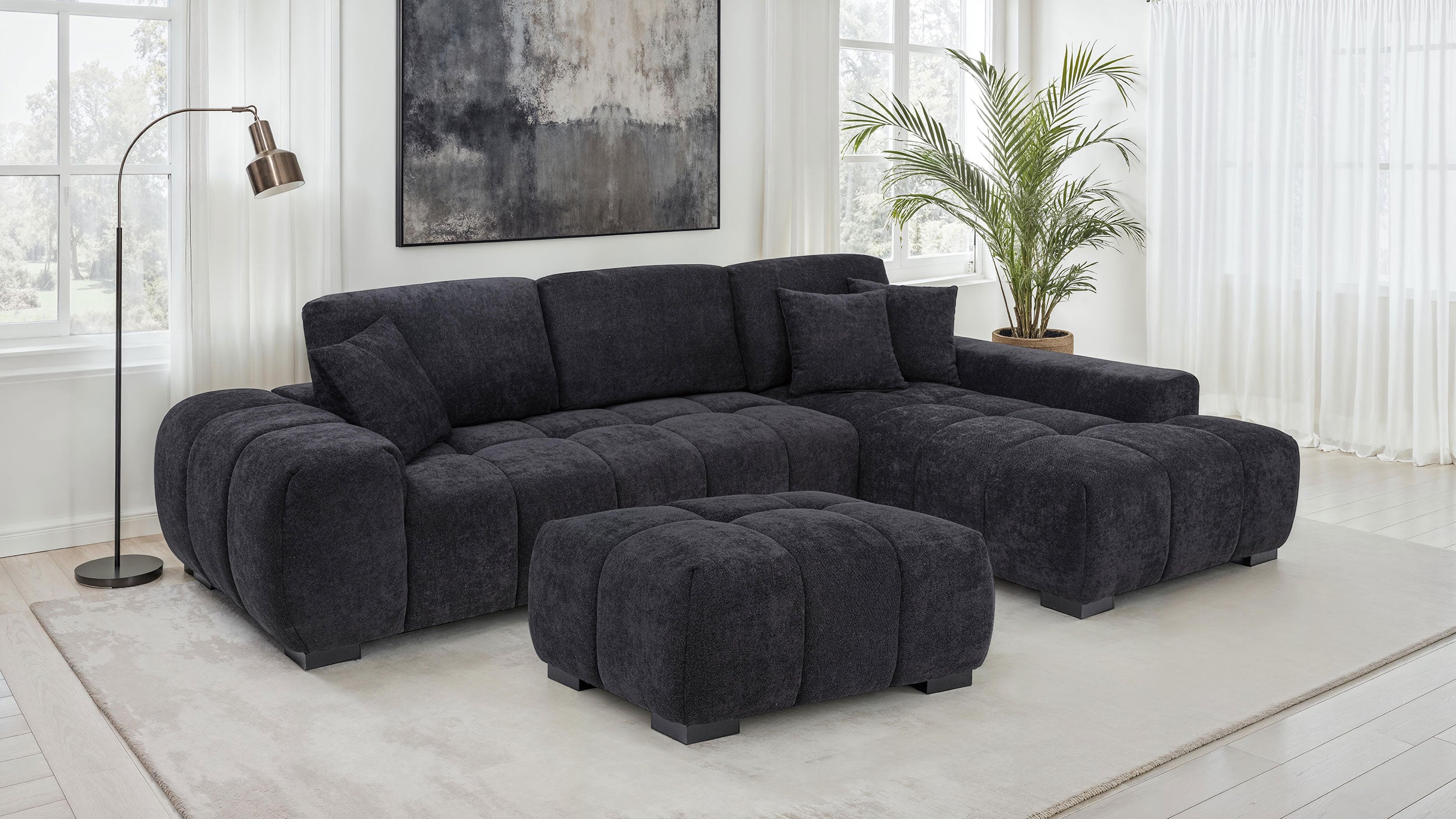 Octavia Upholstered Rectangular Ottoman Black-