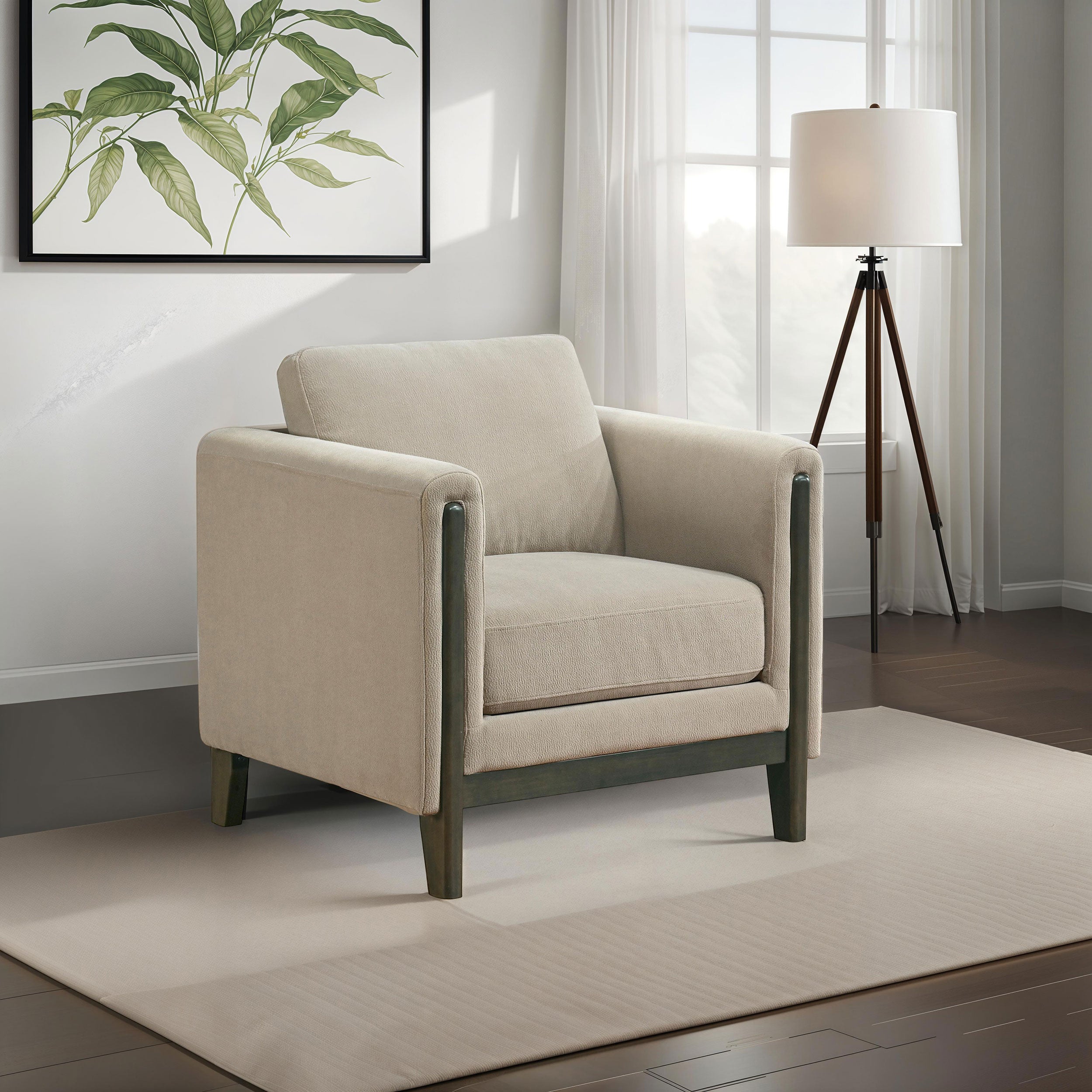 Islington Fabric Upholstered Panel Arm Accent Chair Taupe-