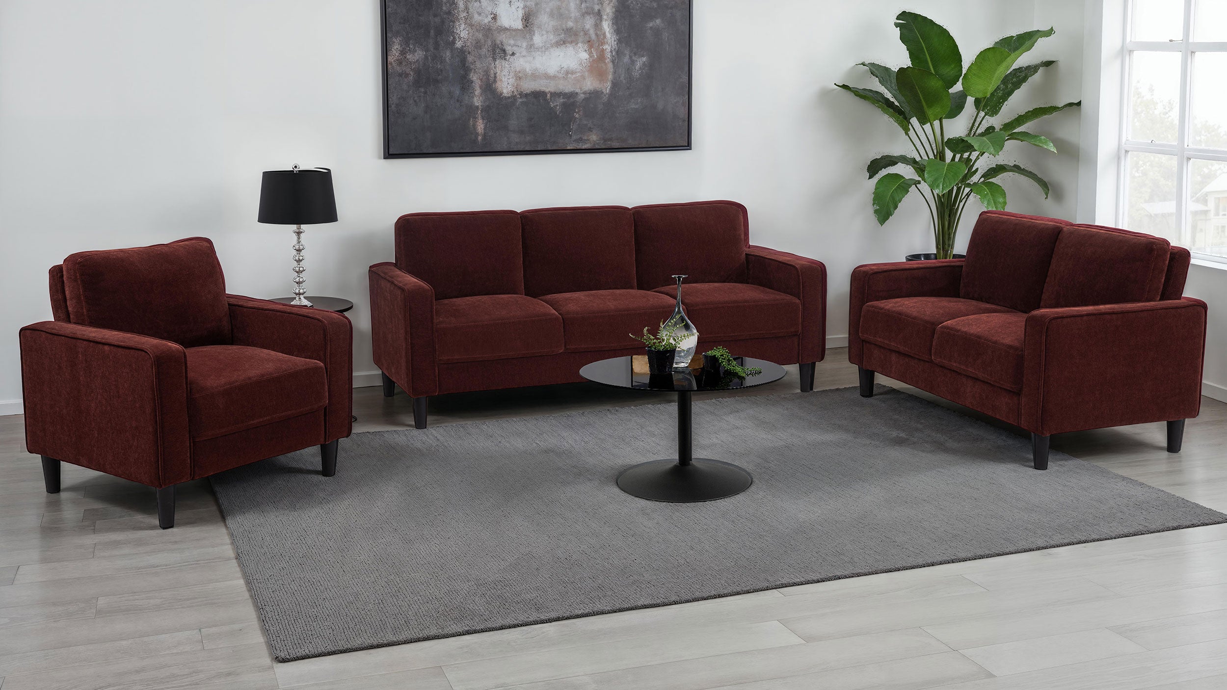 Ruth Fabric Upholstered Track Arm Loveseat Rust Red-