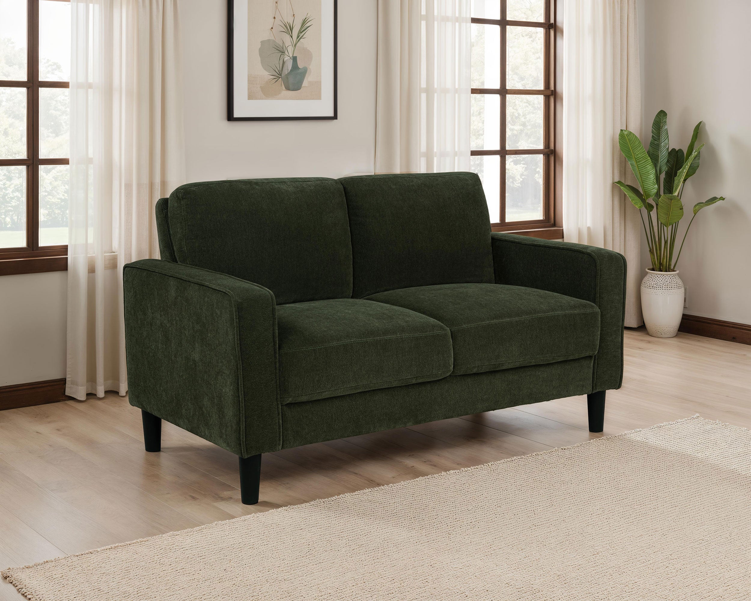 Ruth Fabric Upholstered Track Arm Loveseat Matcha Green-