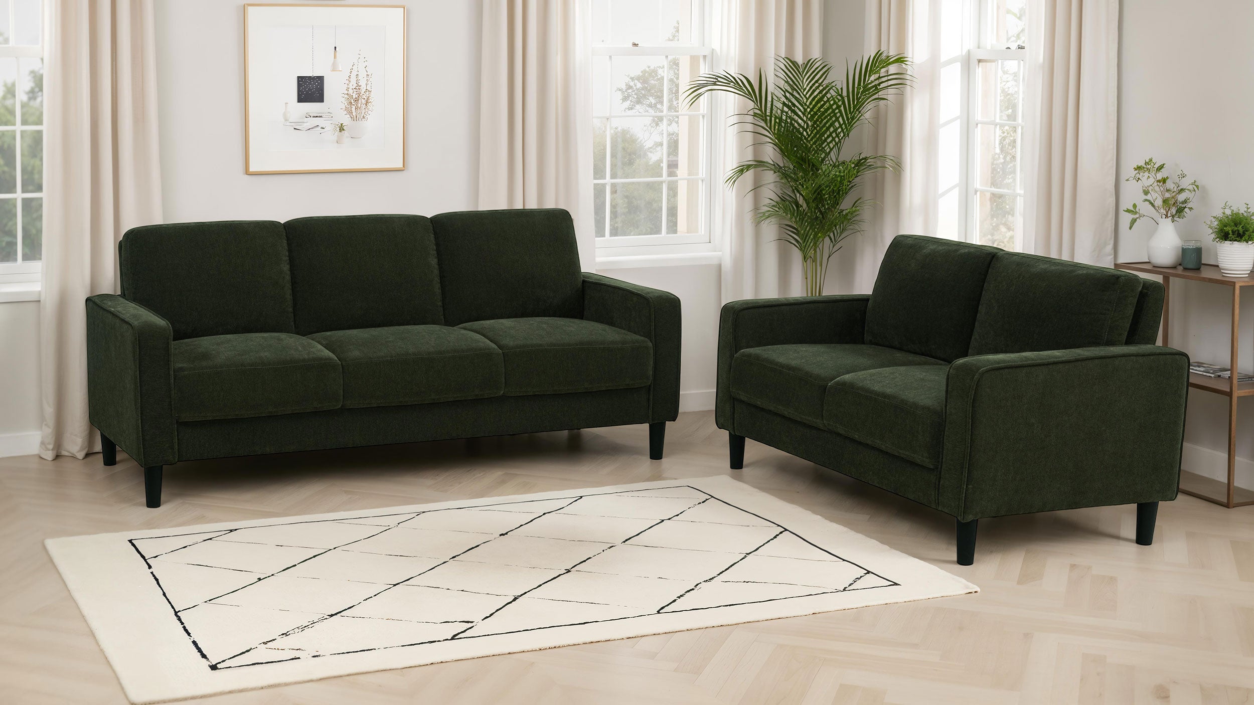 Ruth Fabric Upholstered Track Arm Loveseat Matcha Green-