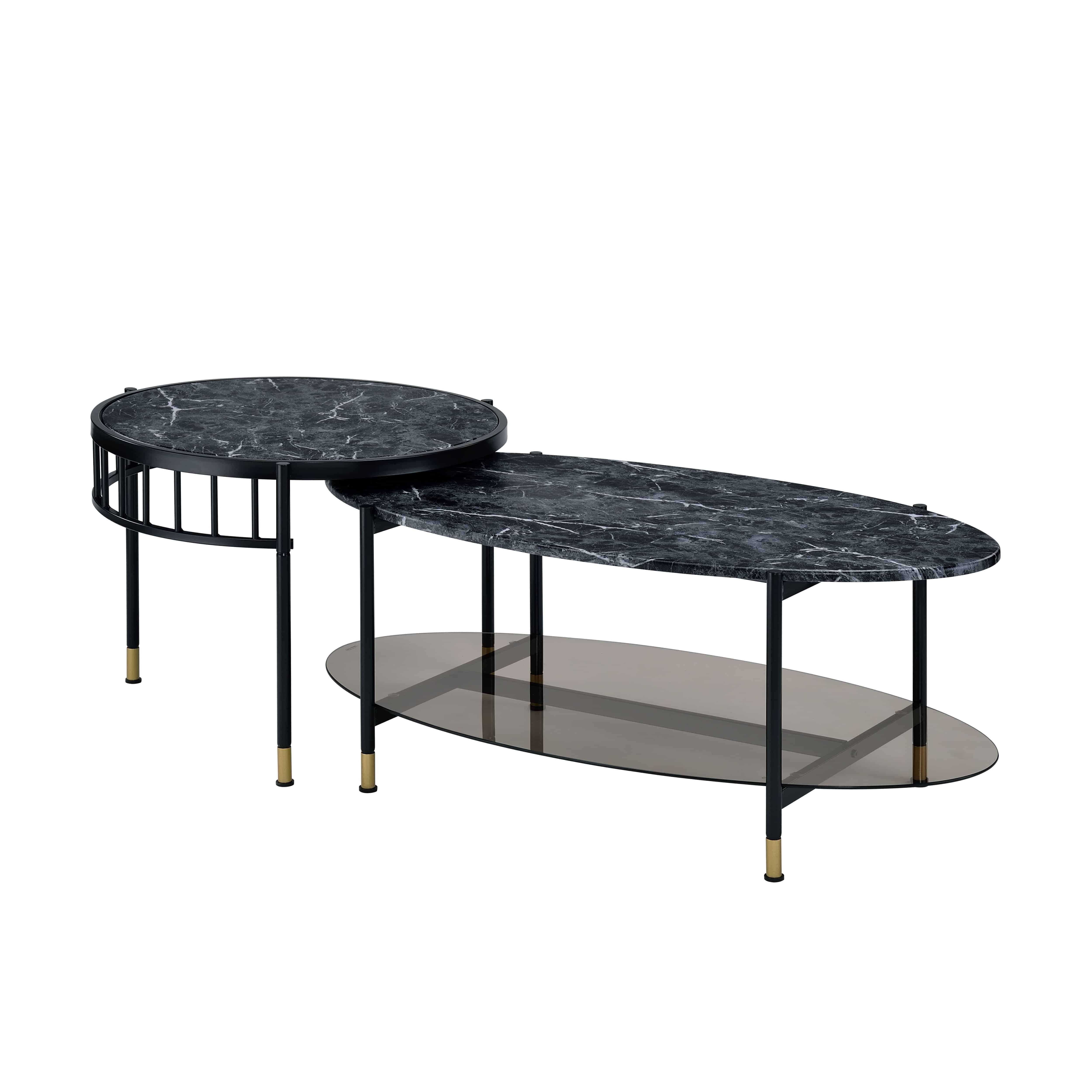 Silas - Engineered Stone Top Nesting Table - Black - Best Buy Furniture