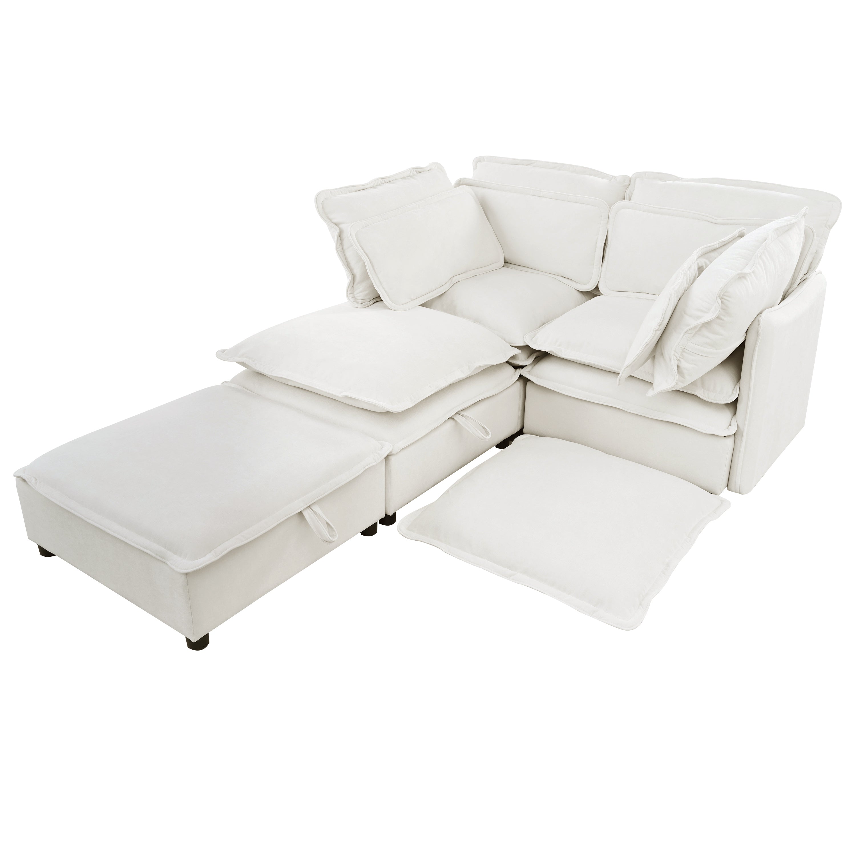 Double-Layer Cushion Modular Sofa 4-Seater with Storage Function