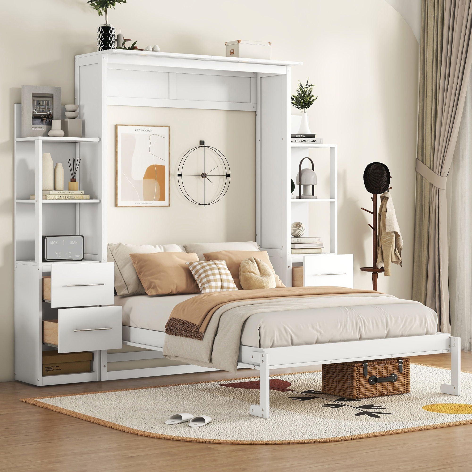 Murphy Wall Bed With LED Lights, Shelves And Drawers