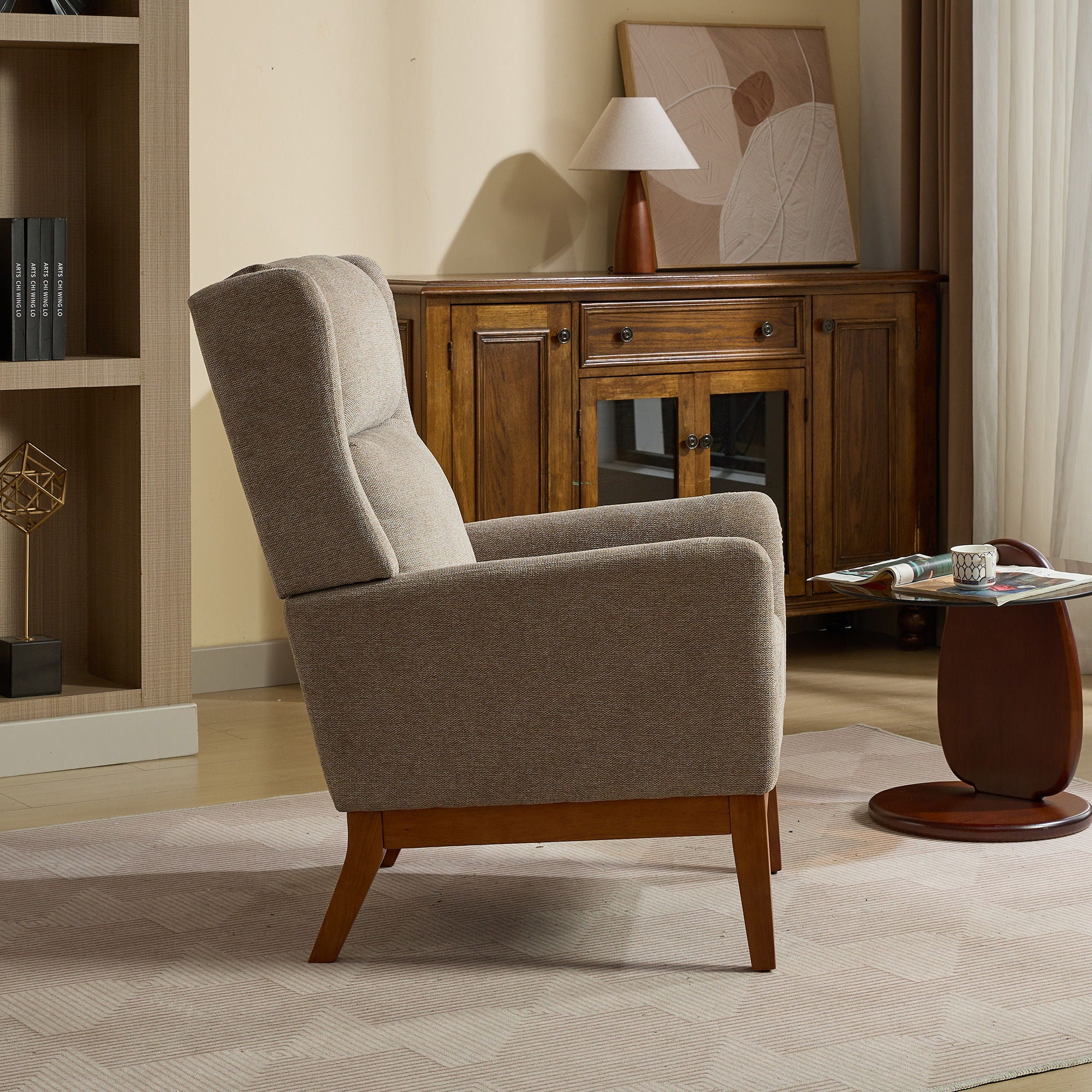 Wide Modern Accent Chair With Wood Legs For Living Room