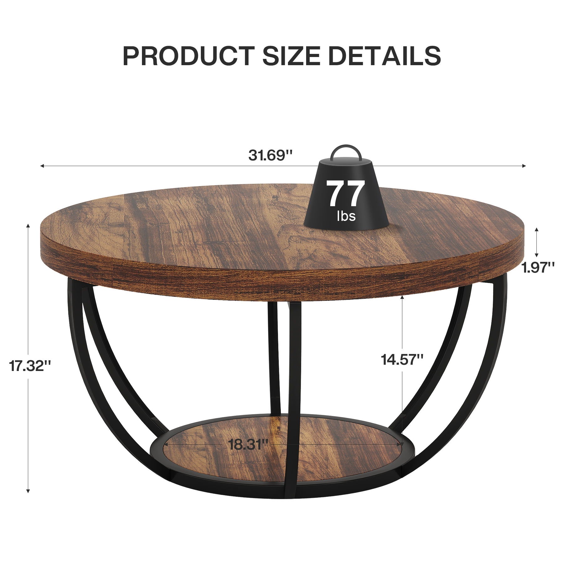 2 Tier Circle Coffee Table With Storage Shelves