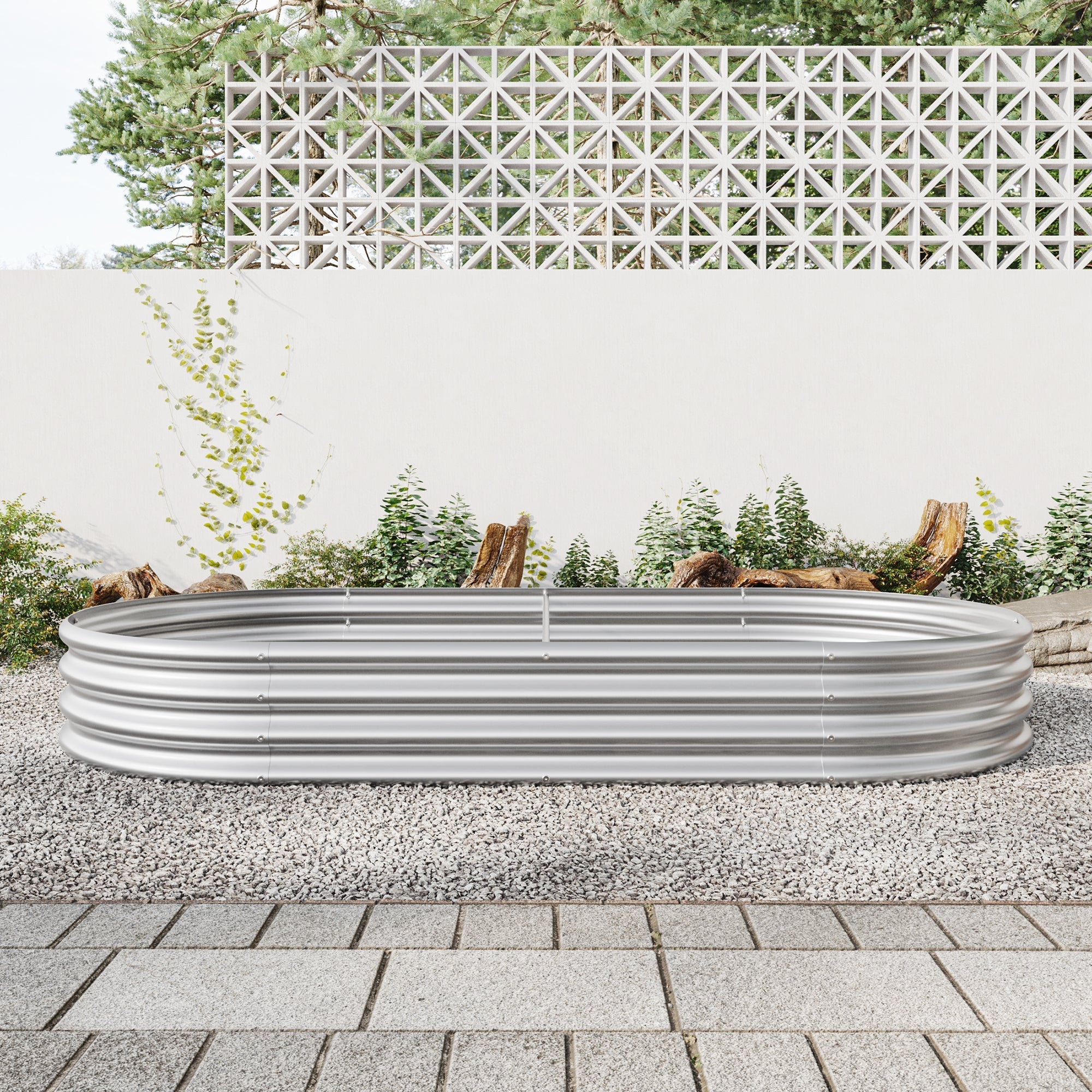 Raised Garden Bed Outdoor Oval Large Metal Planter Bed - Silver
