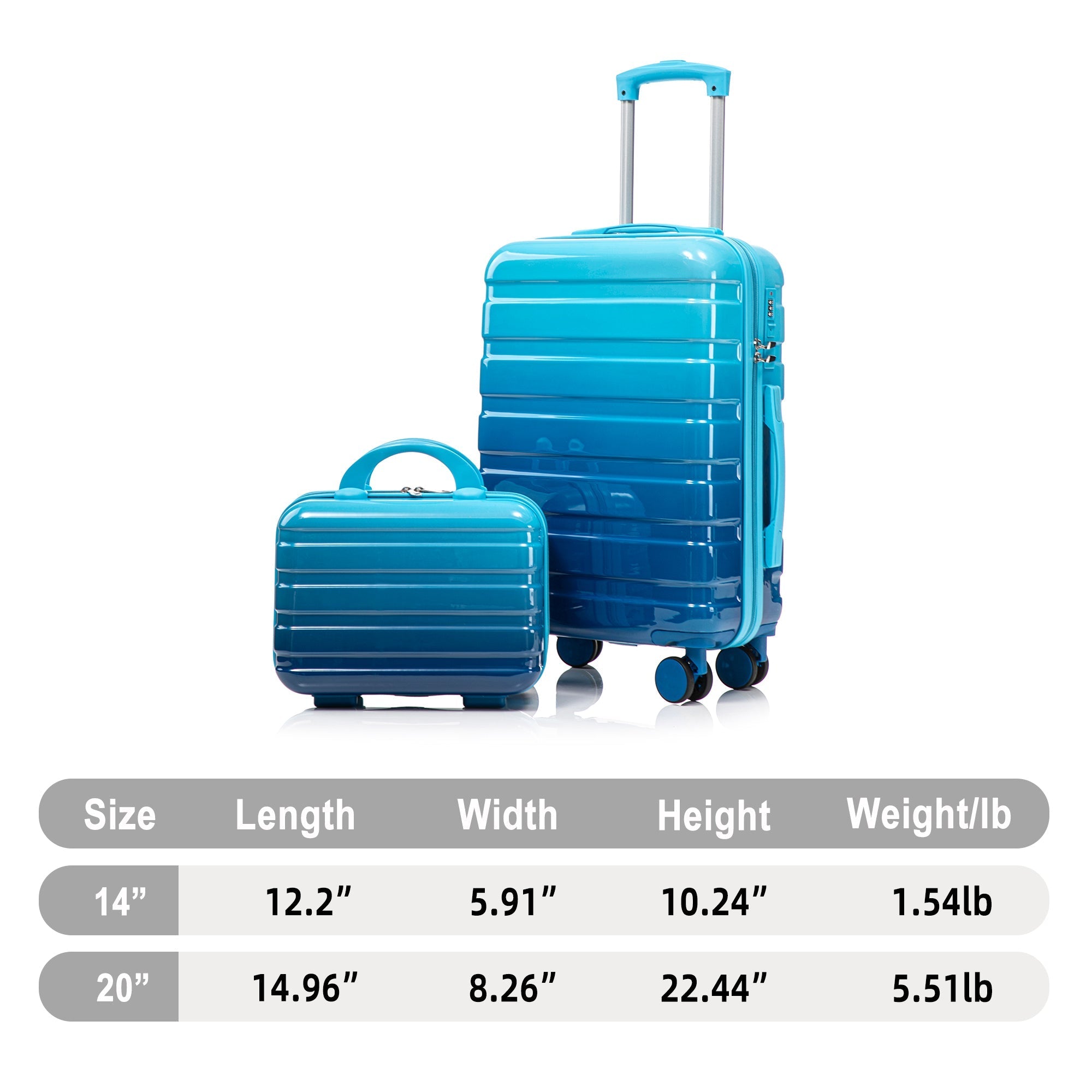 14'/20' 2-Pcs PC Spinner Wheel Luggage Set with Gradient Color and Lock