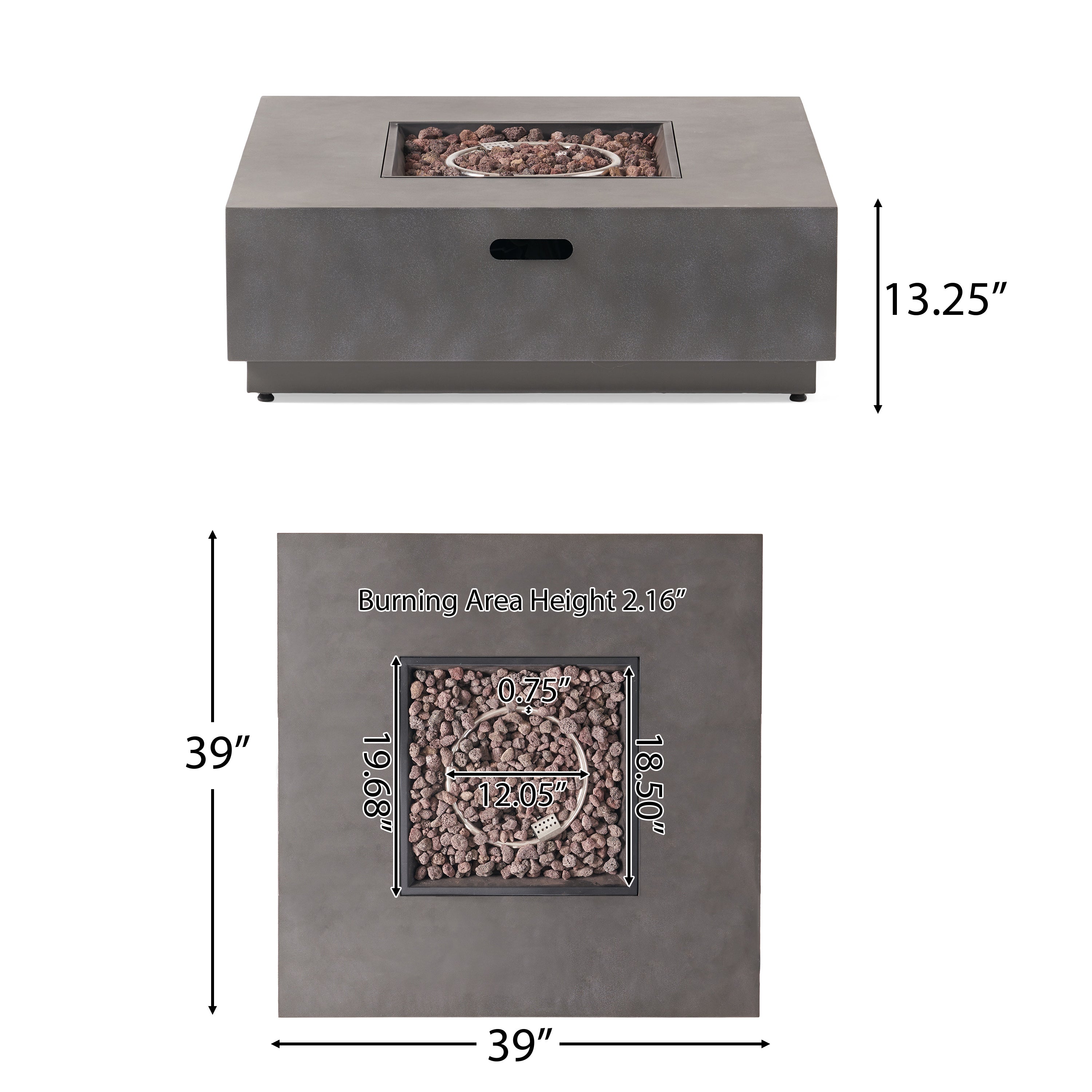 Modern Square Iron Fire Pit 50,000 BTU Stone Gray 39-Inch