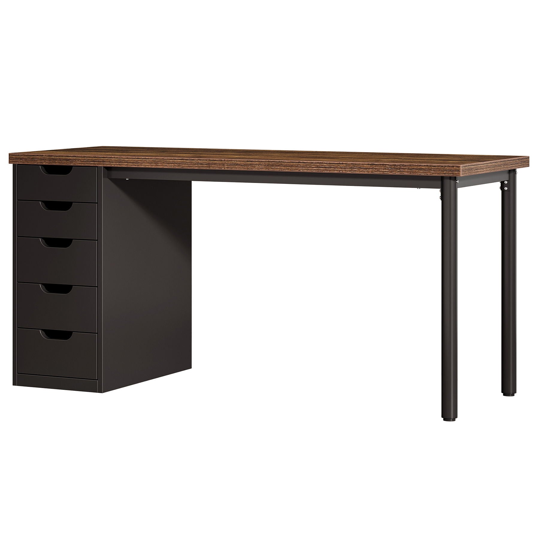 Computer Desk With 5 Drawers, Reversible Cabinet Design