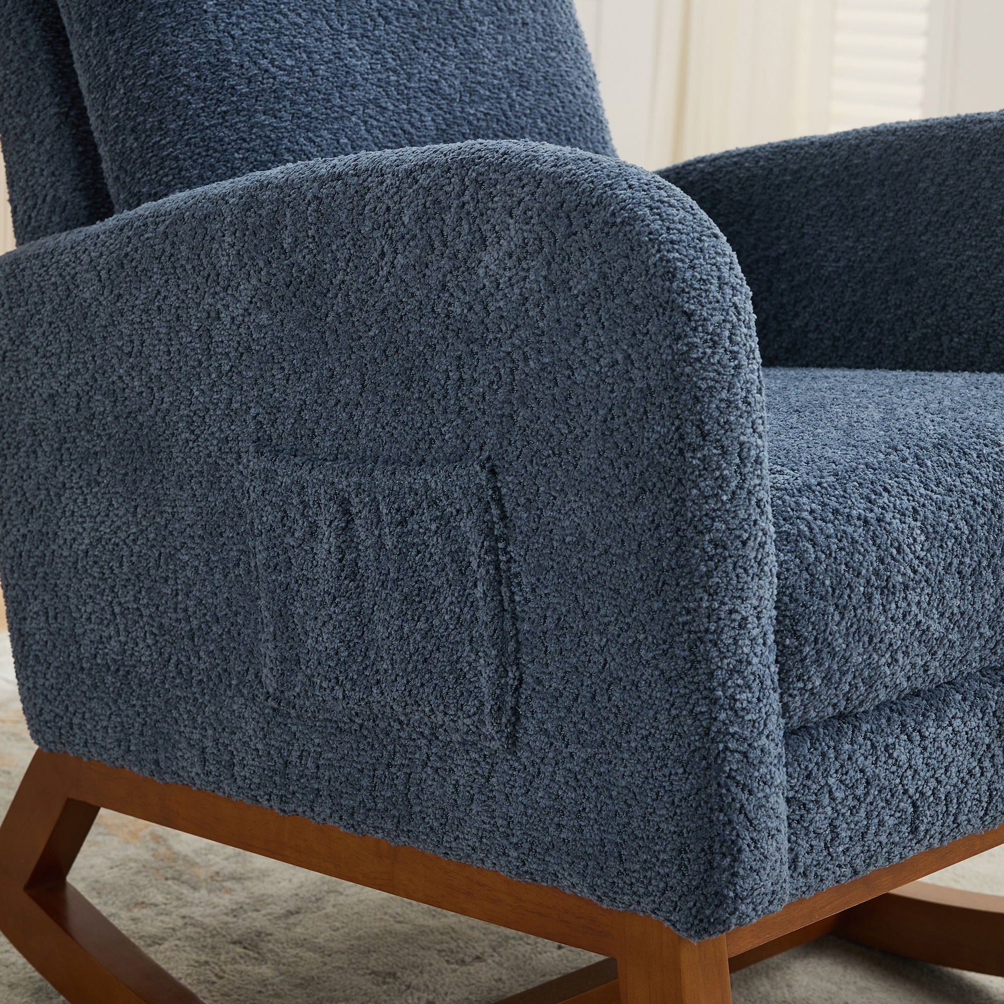 Rocking High Back Glider Chair With Retractable Footrest, Side Pocket