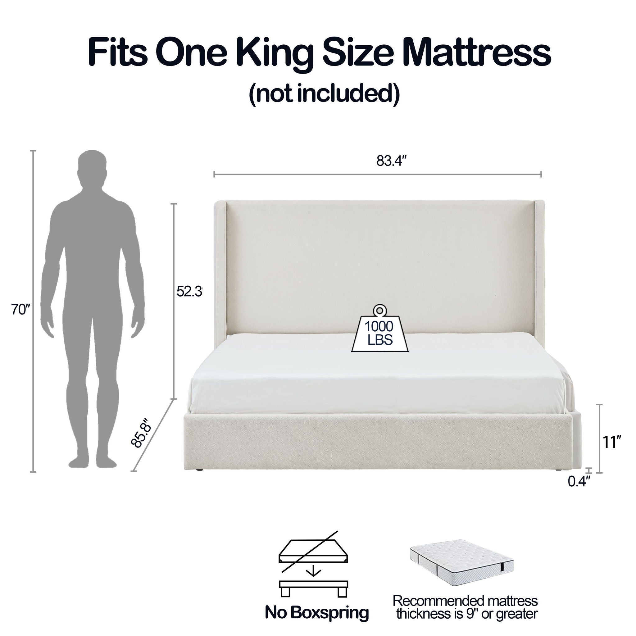 Carmen - King Size Upholstered Wingback Bed - Ivory