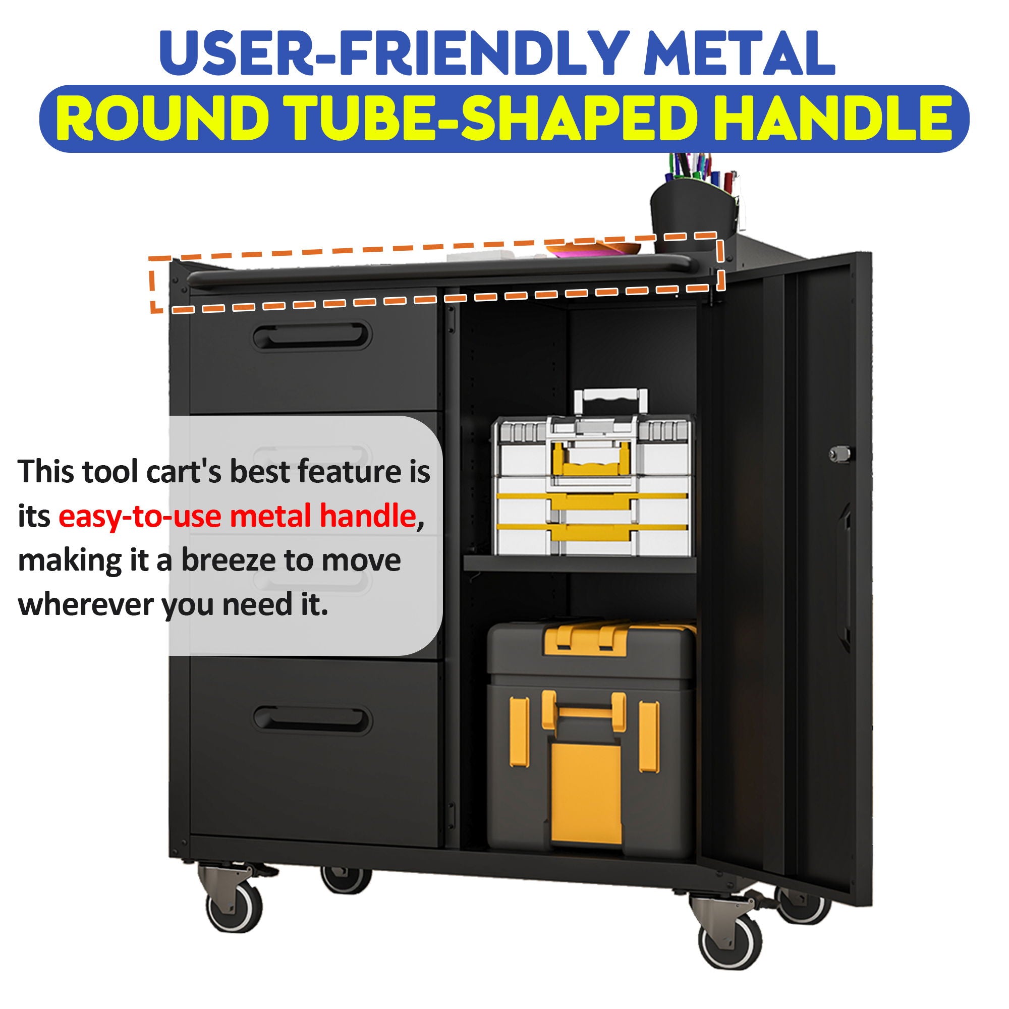 Sturdy Metal Tool Storage Cabinet With Wheels Durable Garage, Office & Home Organizer Steel