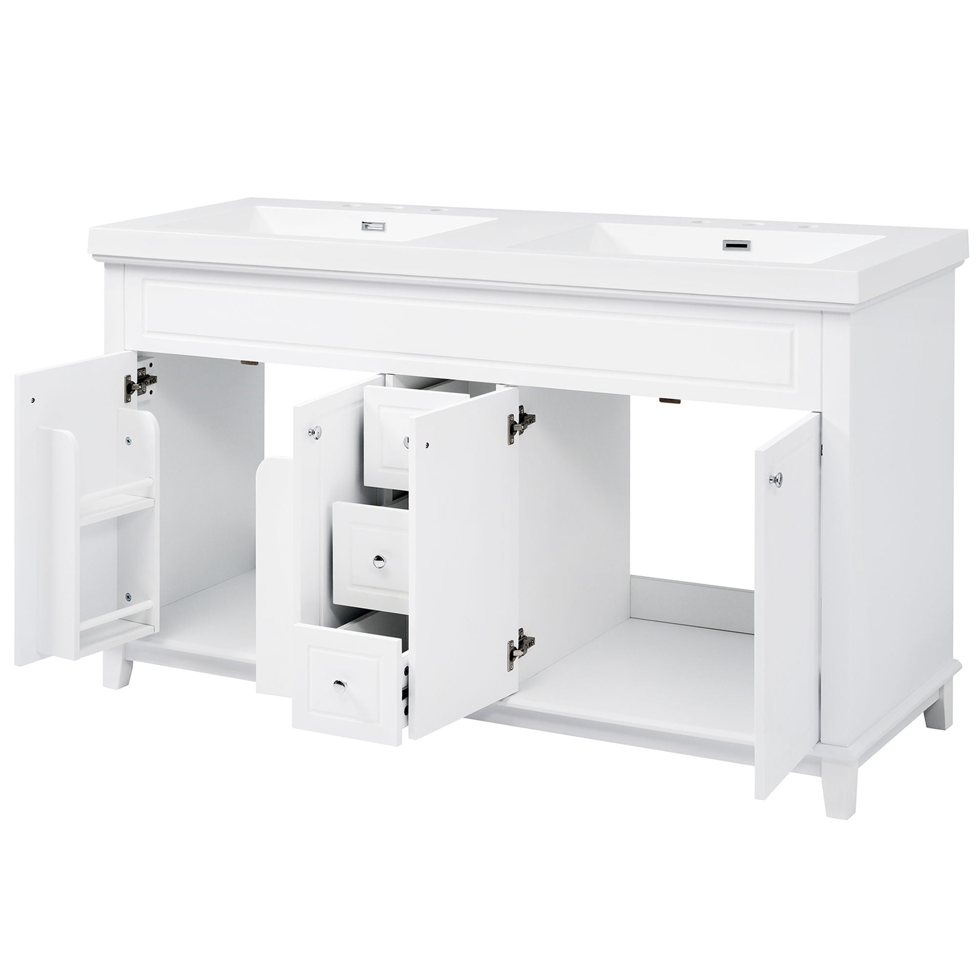 Bathroom Vanity With Double Sinks, 3 Drawers & 4 Doors, Soft Close, All Open Back Design - White