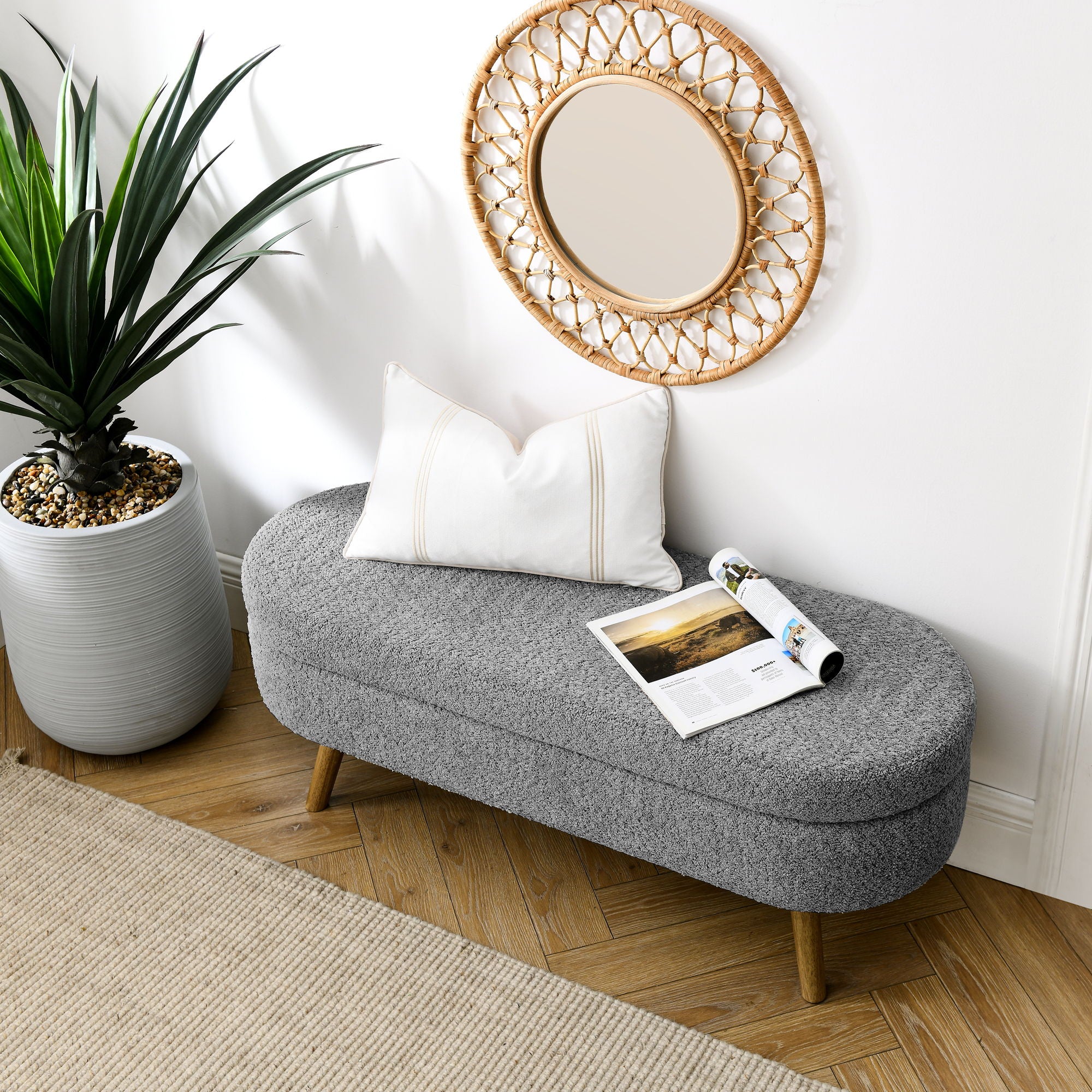 Ottoman Oval Storage Bench With Rubber Wood Legs