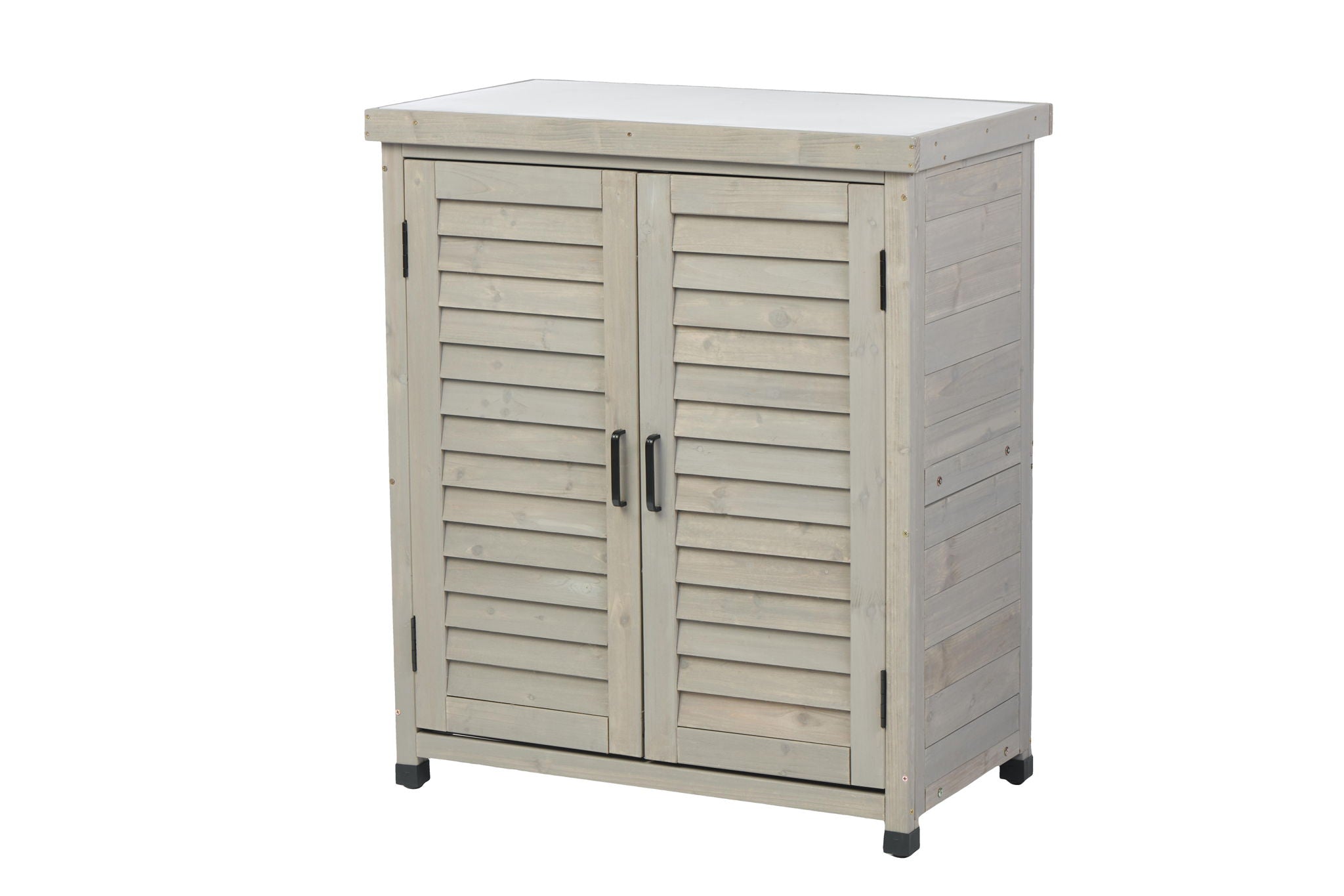 Potting Bench With Storage Cabinet And Metal Table Top For Outdoor