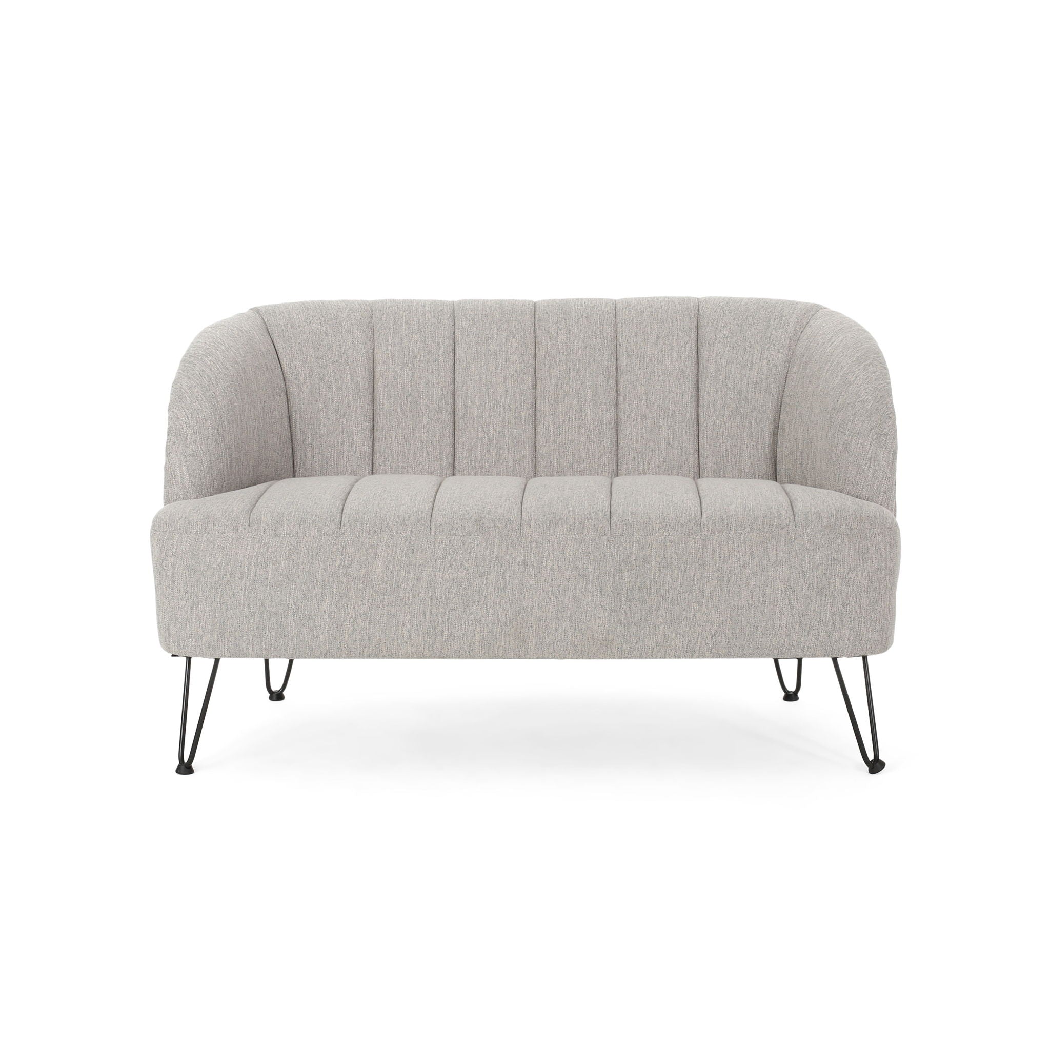 Modern Loveseat With Channel Stitching And Iron Legs - Light Gray