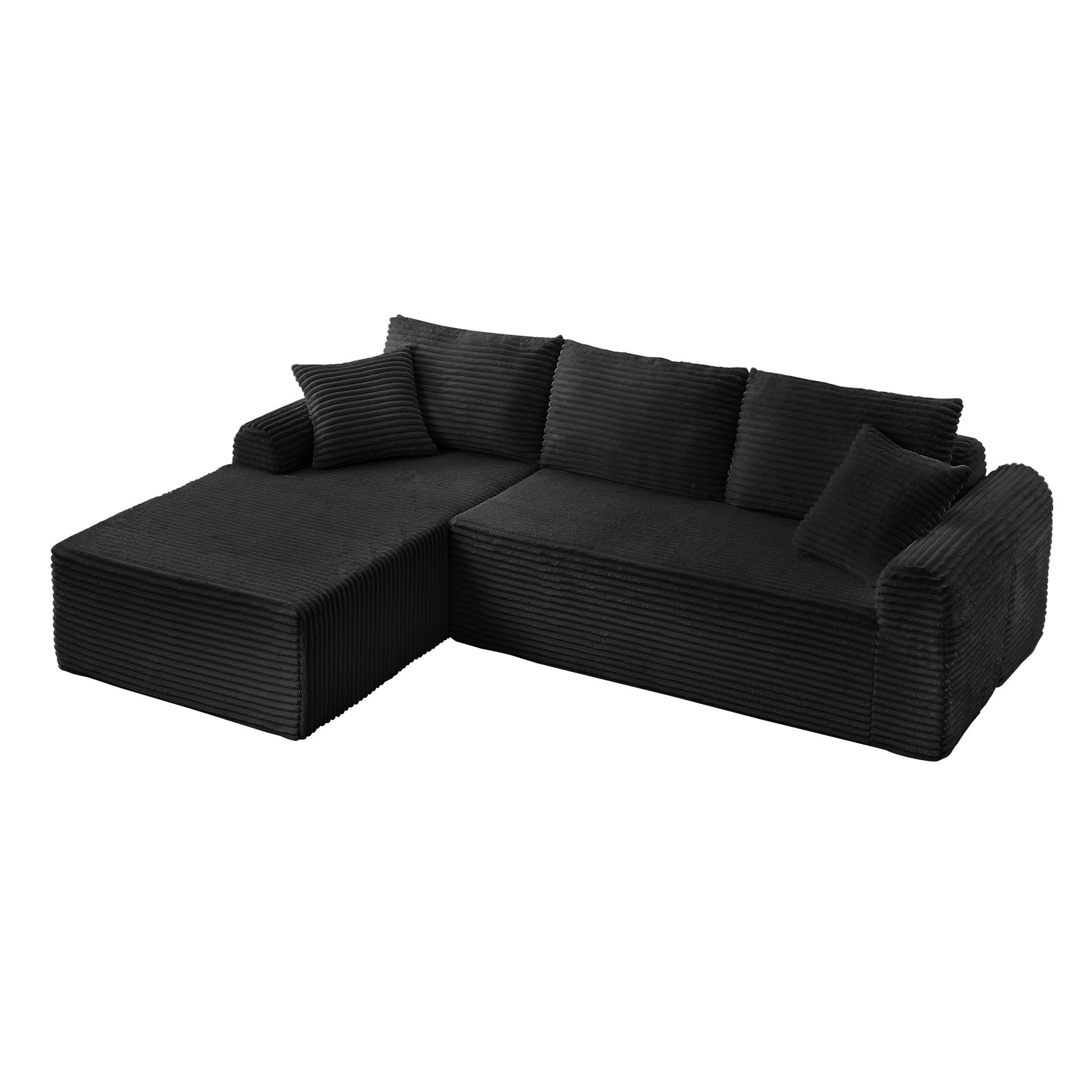 Modular Corduroy Sectional With Arched Armrests, Includes 3 Back Cushions & 2 Throw Pillows
