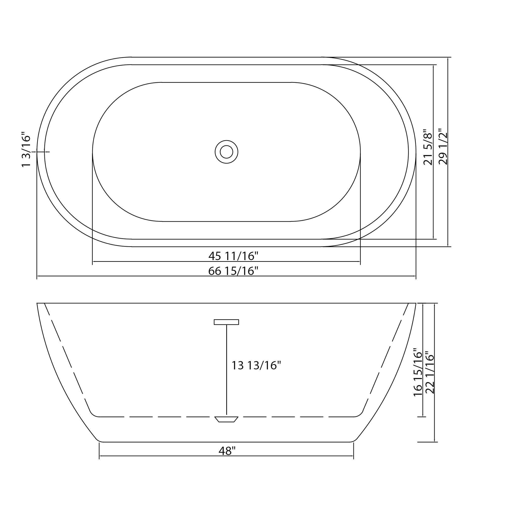 Elegant Oval Freestanding Bathtub, Overflow & Pop Up Drain