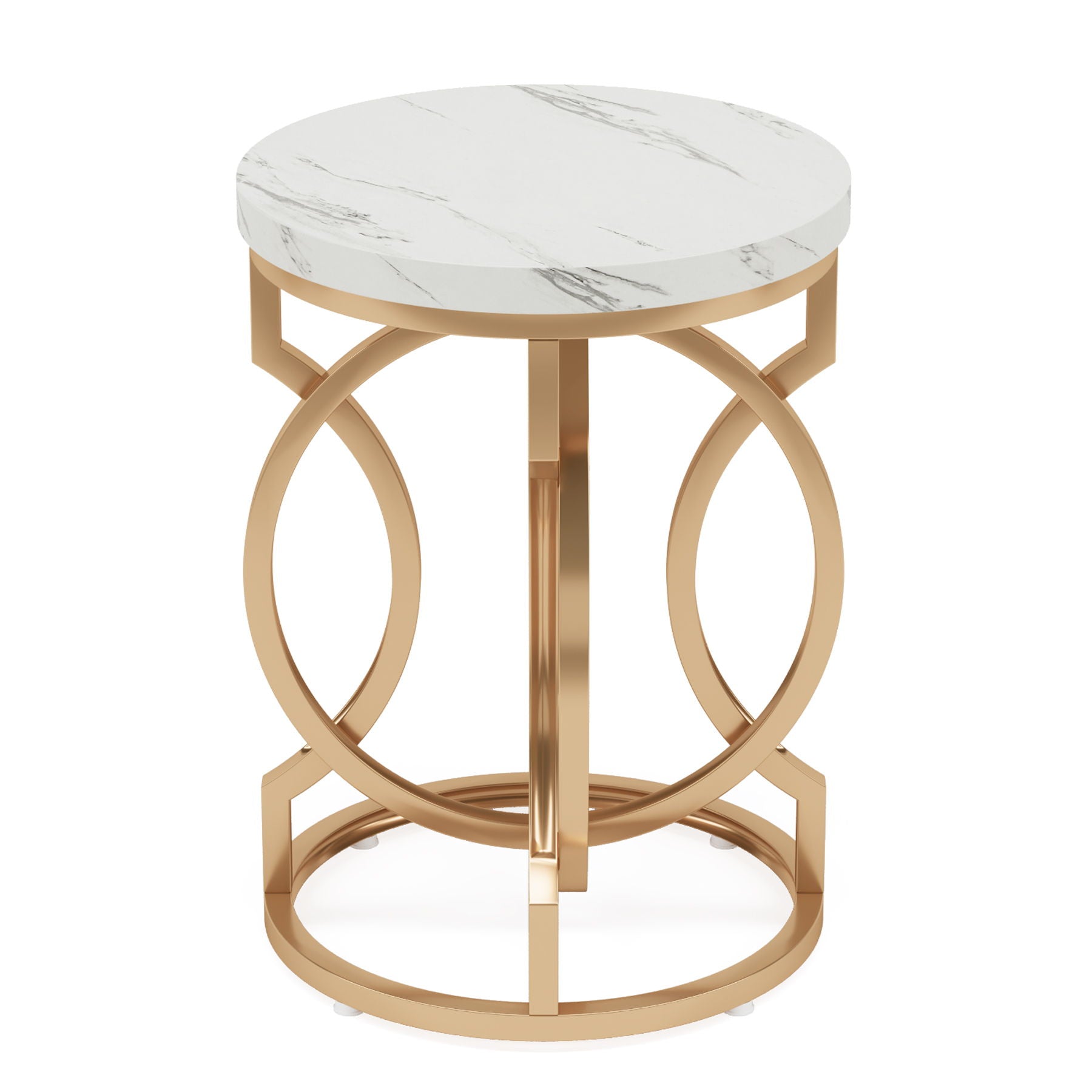 Round End Table With O-Shaped Base - White / Gold