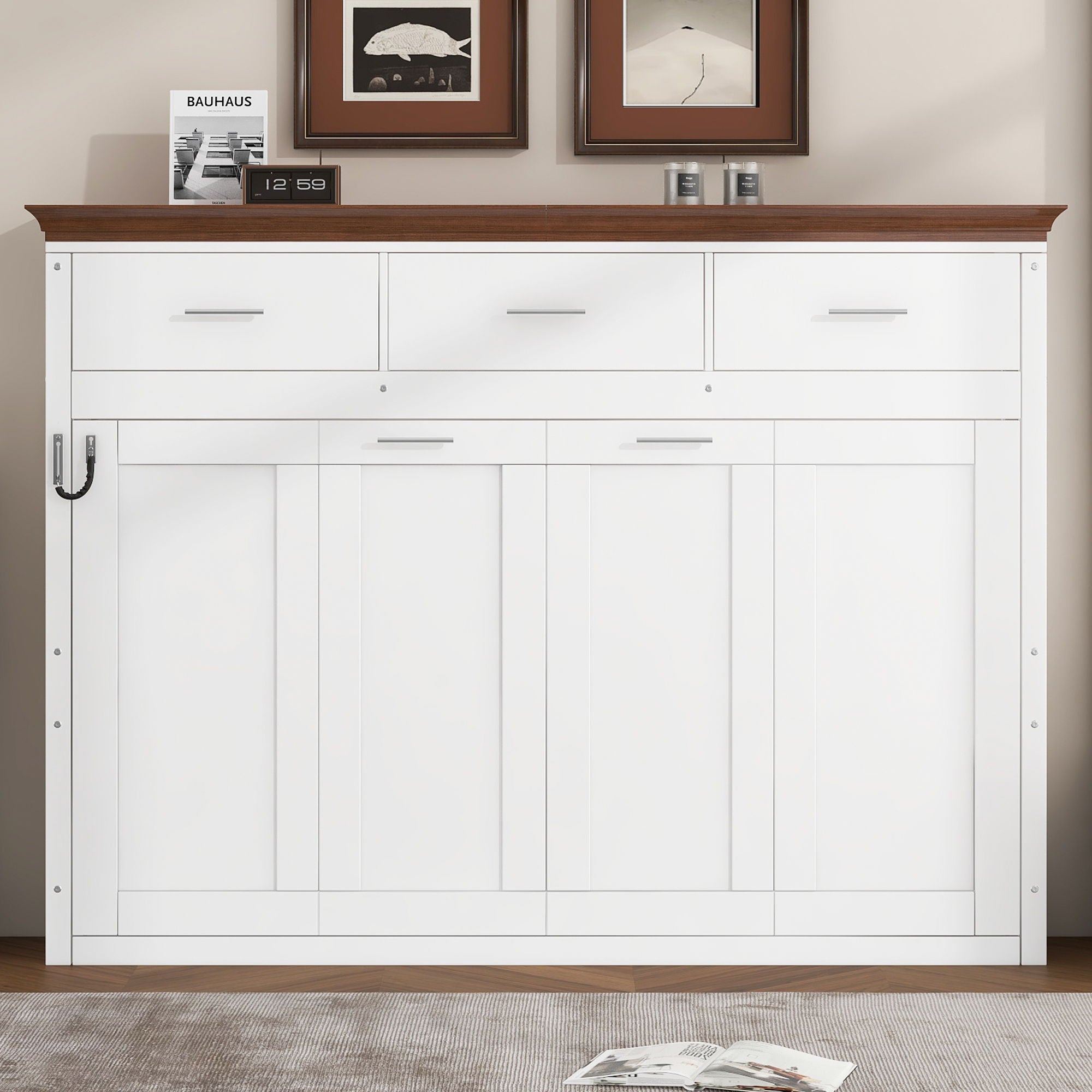 Twin Size Murphy Bed With 3 Drawers - White