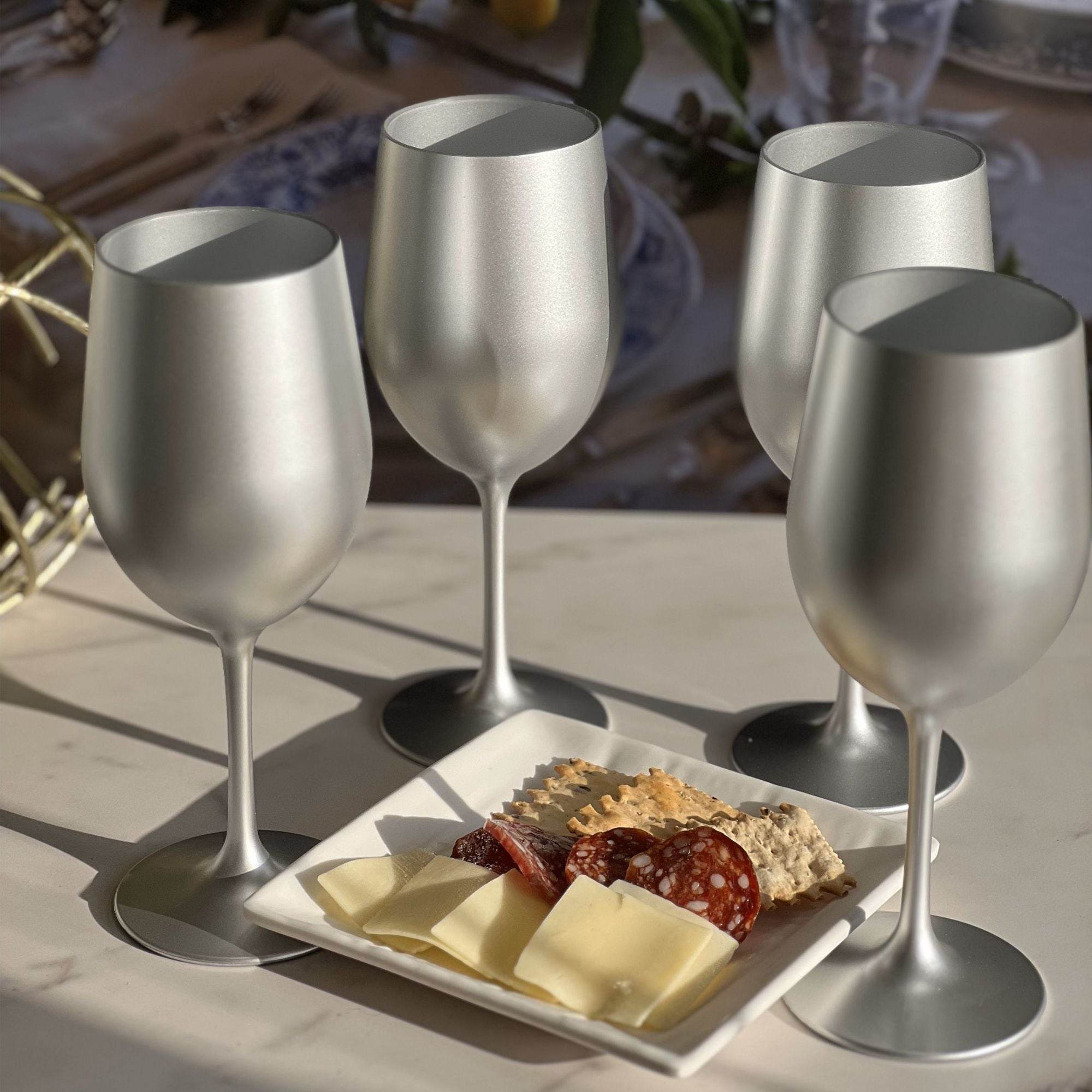 Leadingware Metallic Plastic Wine Glasses (Set of 4)