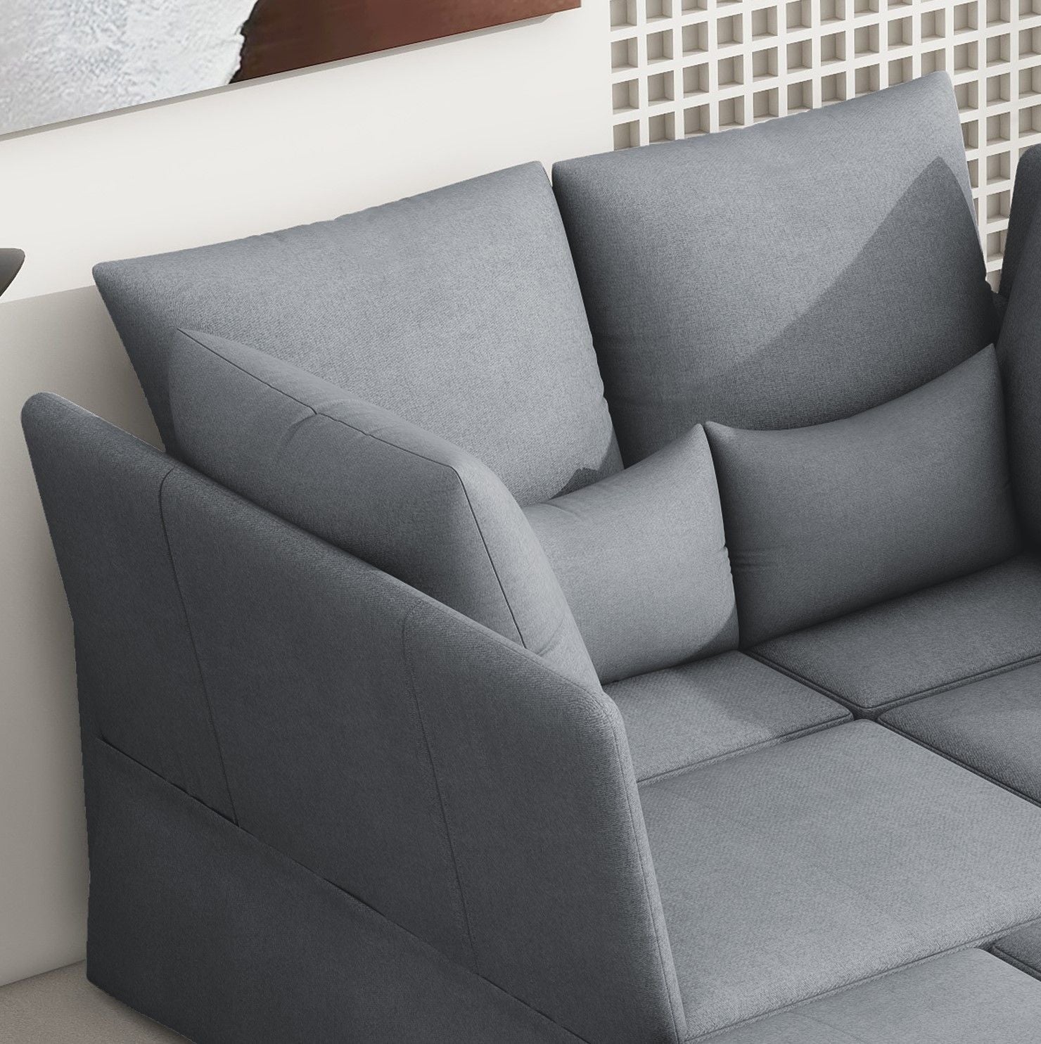 Modern Modular Sofa, 6 Seat Chenile Sectional Couch Set With 2 Pilows Included, Freely Combinable