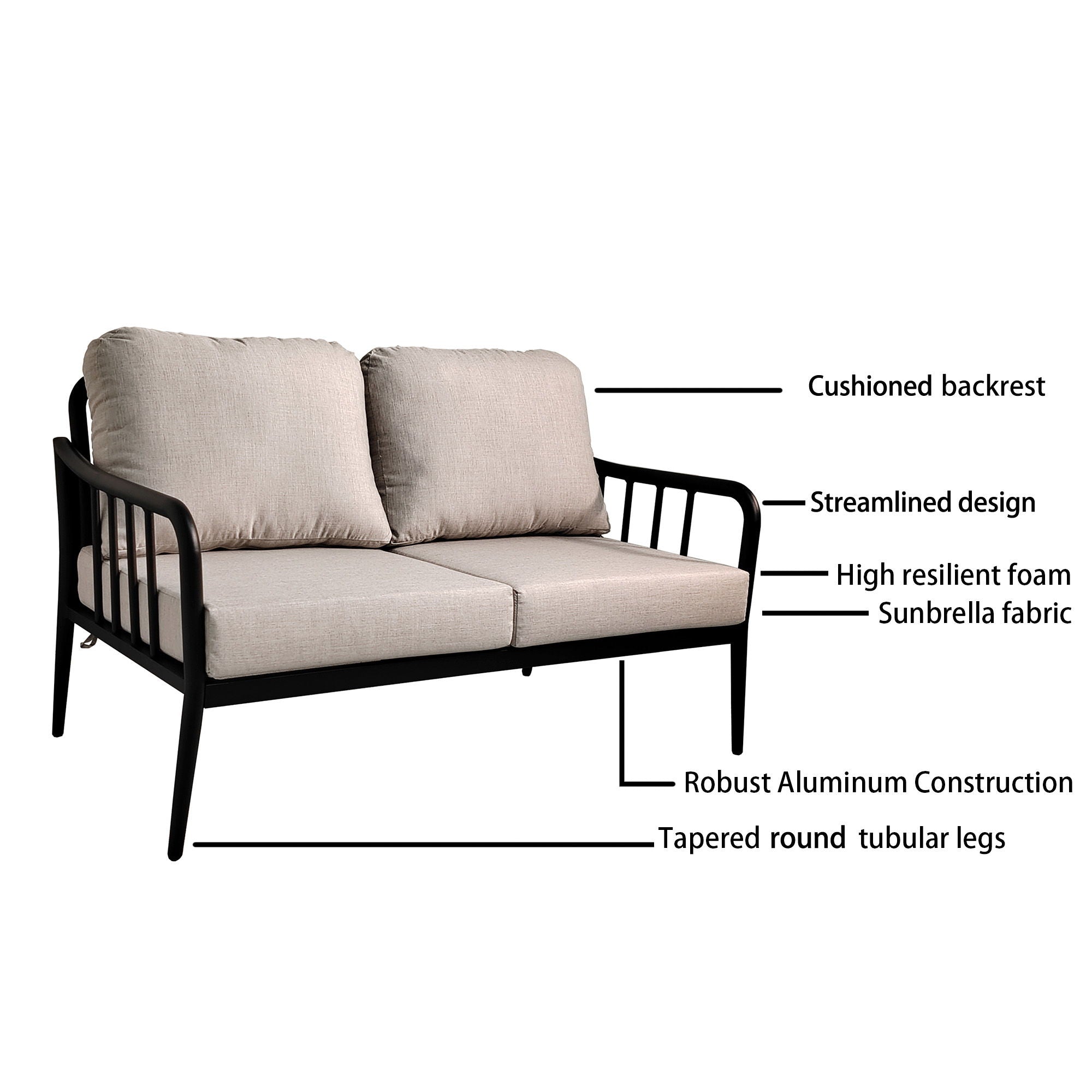 Outdoor Patio Modern Set With Removable Sunbrella Cushions And Table