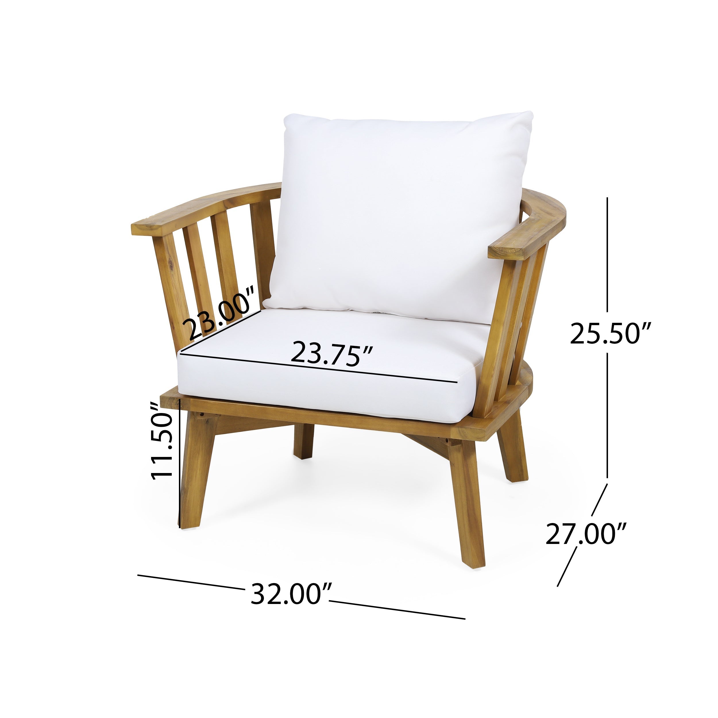Outdoor Club Chair with Curved Backrest and Acacia Wood Frame
