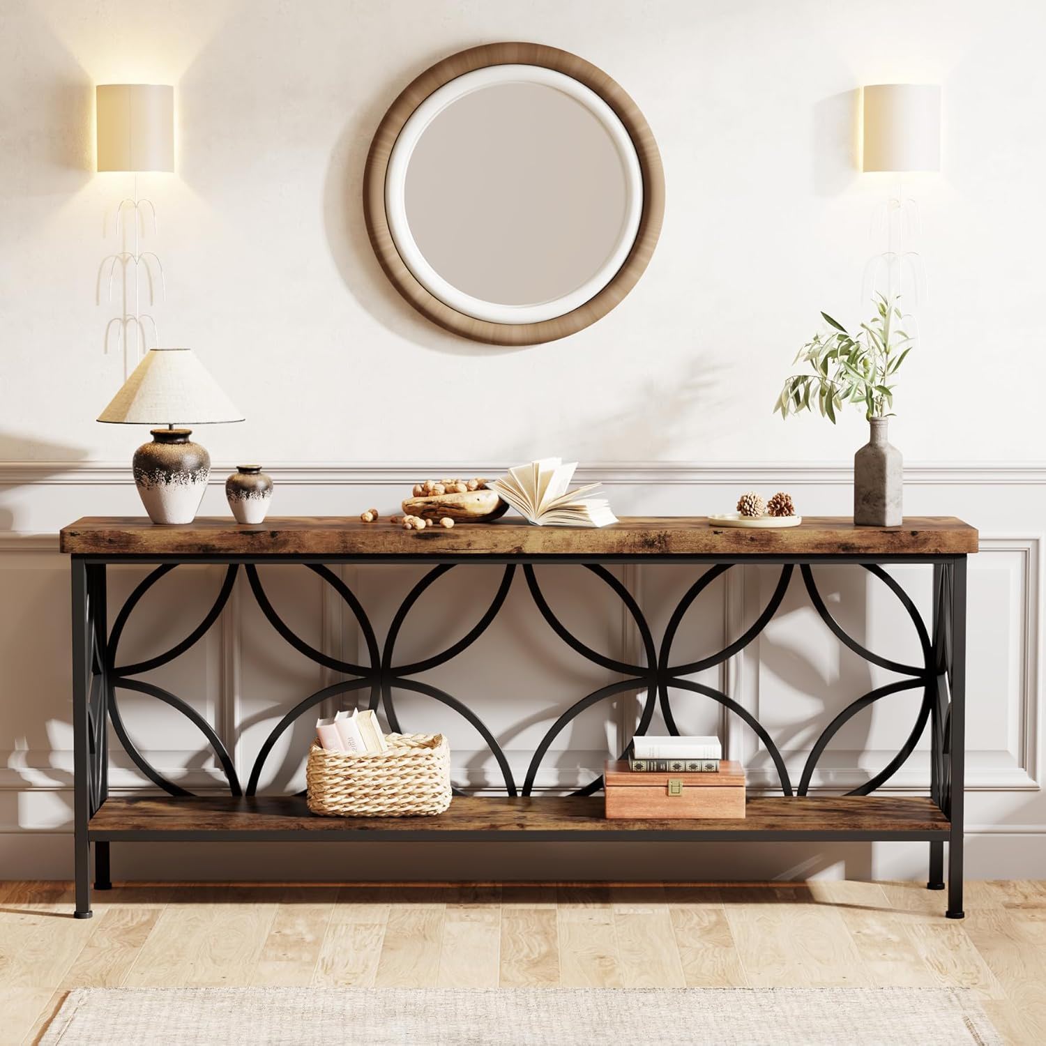 Extra Long Console Table With Open Storage Shelves