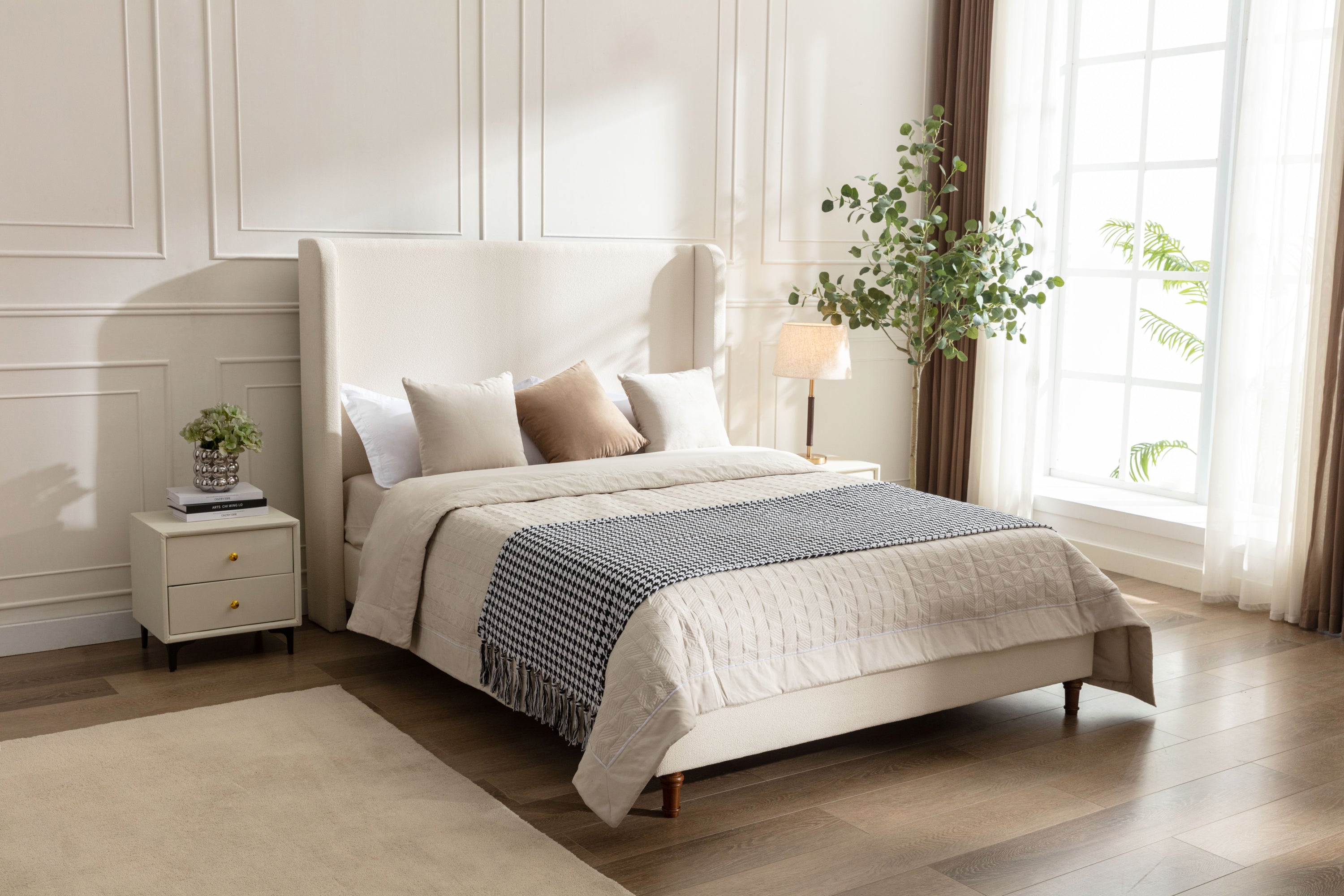 Harper upholstered bed, 54" headboard, ivory boucle
