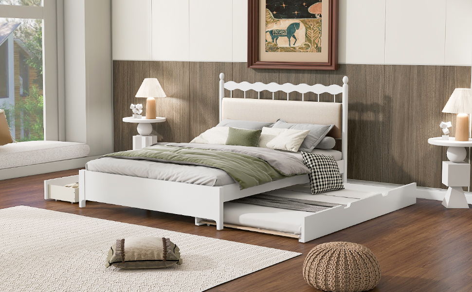 Storage Platform Bed With 2 Big Drawers & Trundle
