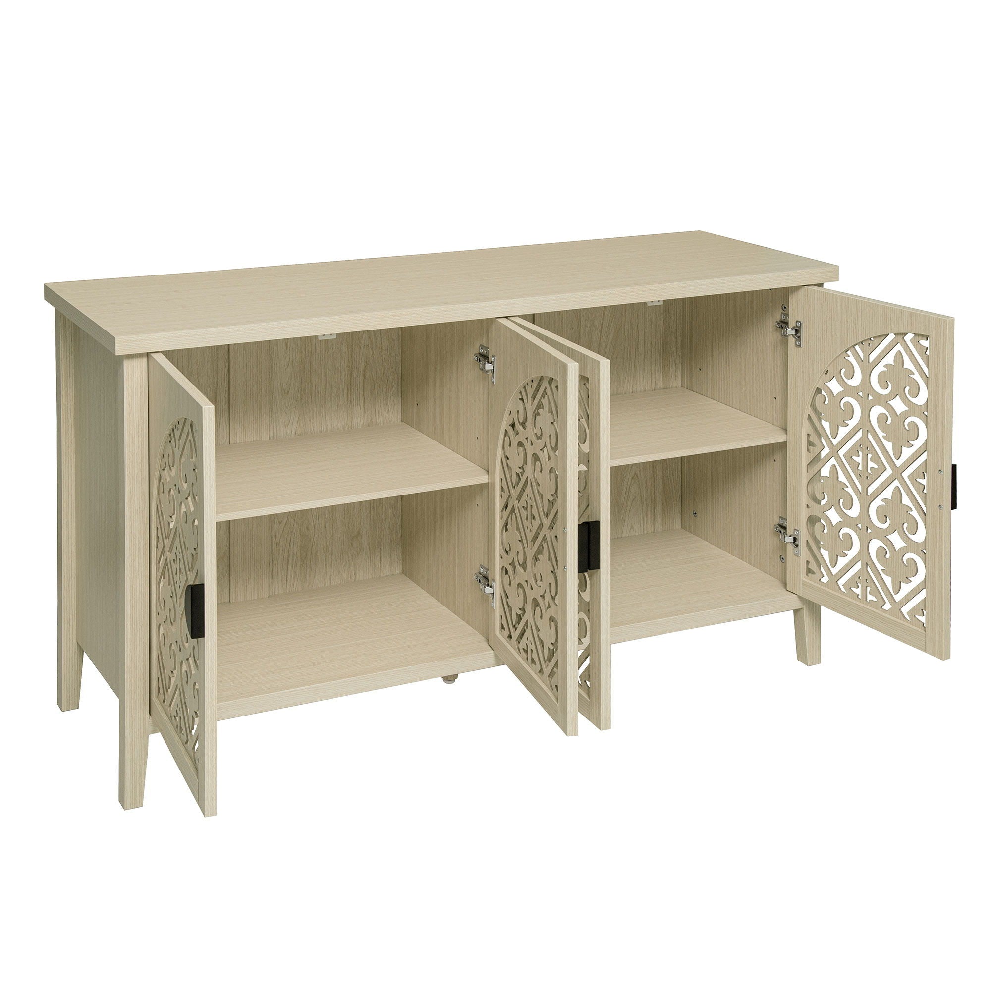 Hollowed Out Cabinet With 4 Doors, Suitable For Bedroom - Natural