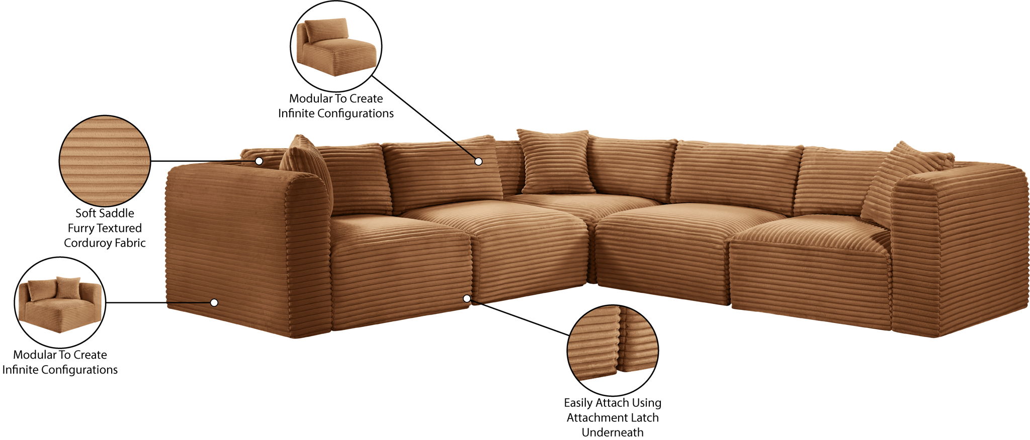 Shaggy - Fabric 5 Piece Modular Corner Sectional - Best Buy Furniture