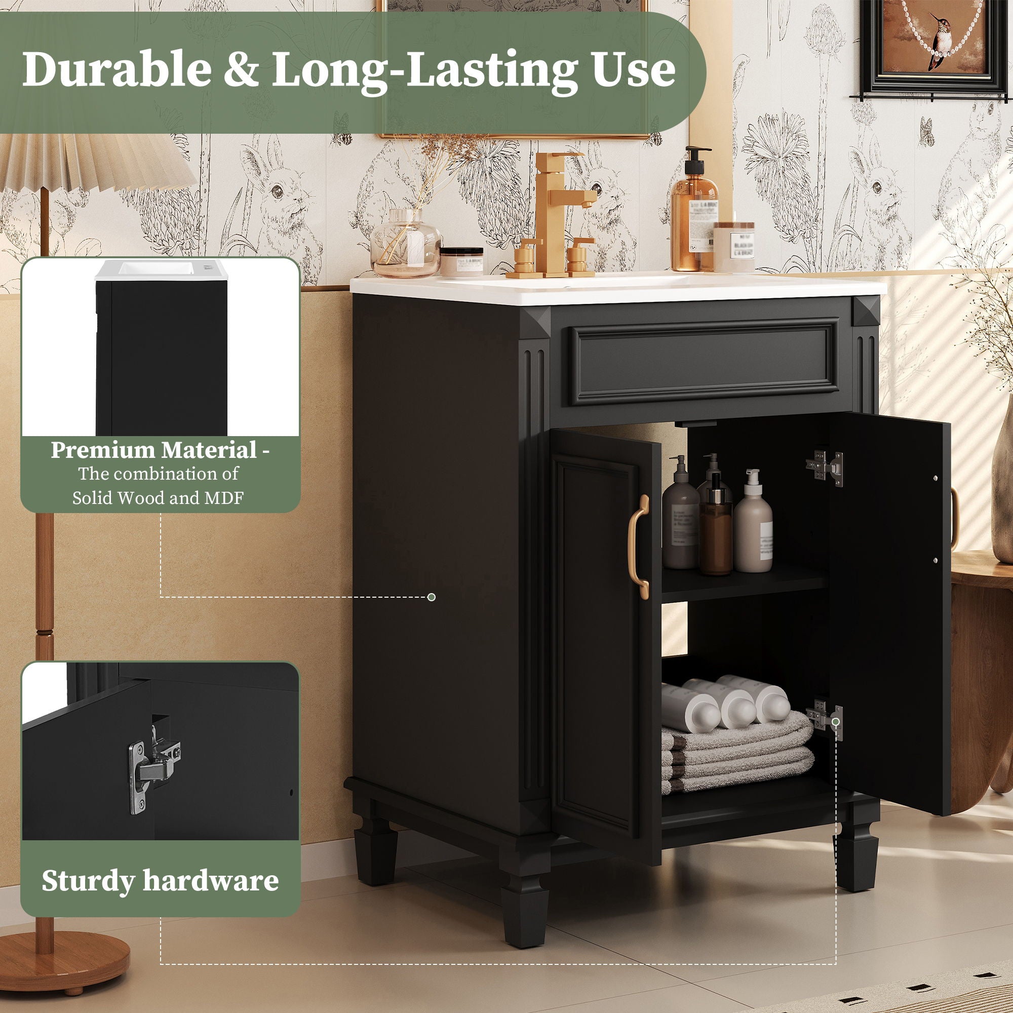 Bathroom Vanity With Top Sink, Cabinet With 2 Soft Closing Doors