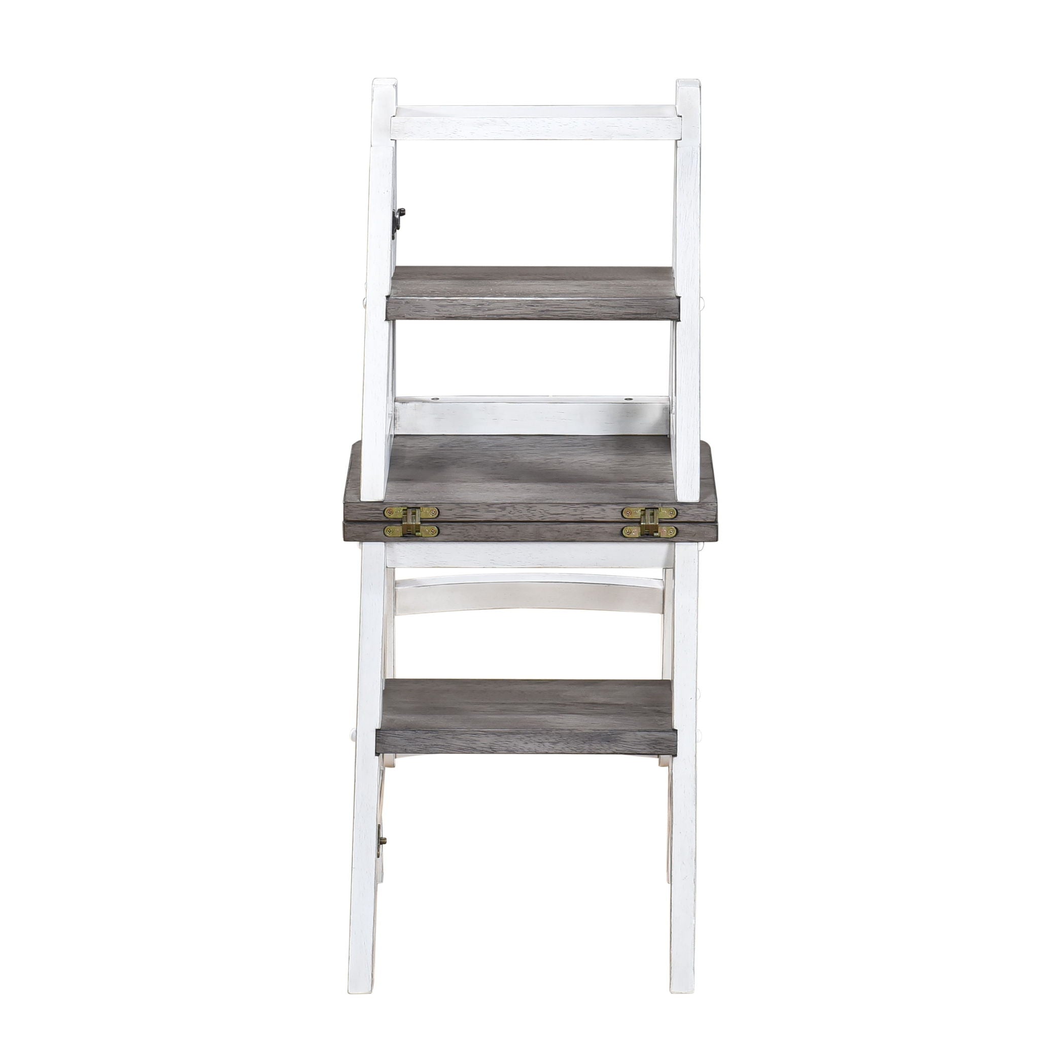 Solid Wood Foldable Ladderchair Dual Purpose Stepladders Step Display Stand Flower Stand Forhome, Library, Kitchen - Antique White / Sandstone