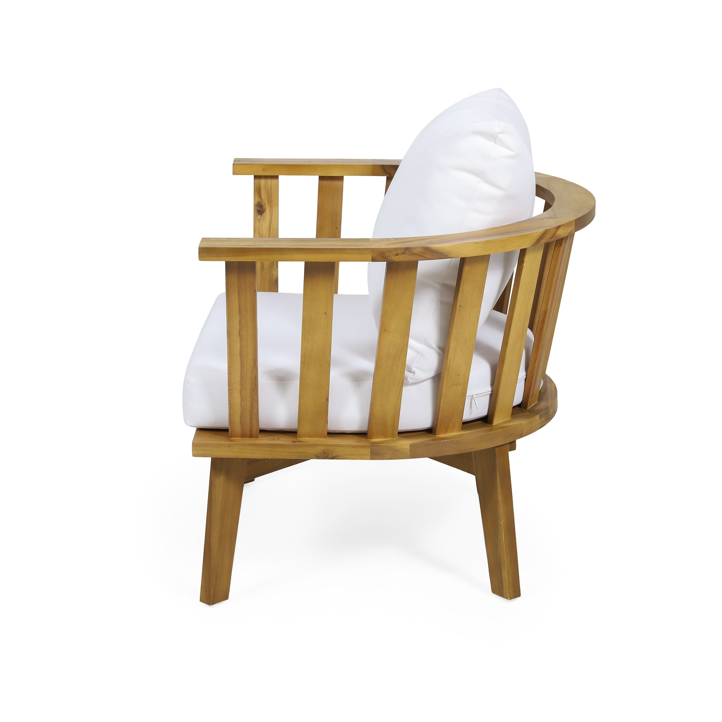 Outdoor Club Chair with Curved Backrest and Acacia Wood Frame