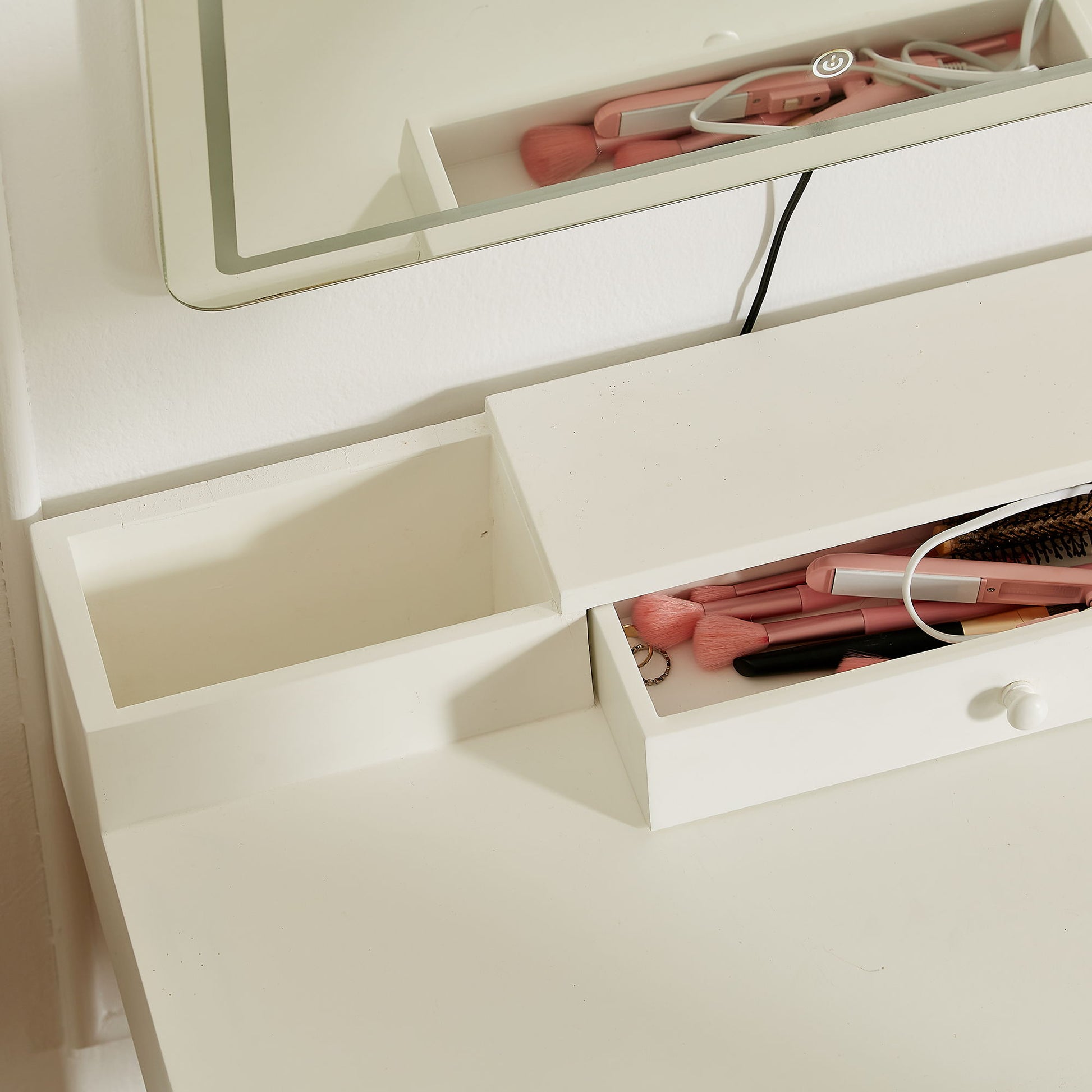 Makeup Vanity Desk With Removable Mirror And Lights, 3 Color Modes & Adjustable Brightness Dressing Table, Small Vanity Table Set With 2 Drawers For Bedroom - White - Best Buy Furniture