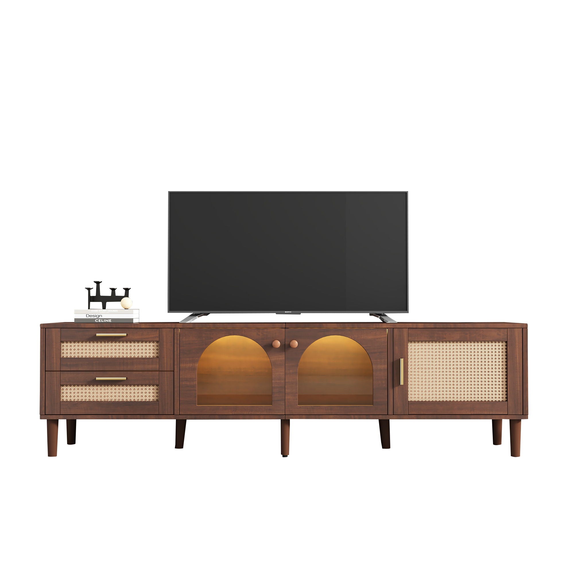 TV Stand With 3 Cabinets & 2 Drawers, LED Light Media Console For TVs Up To 80" - Dark Brown