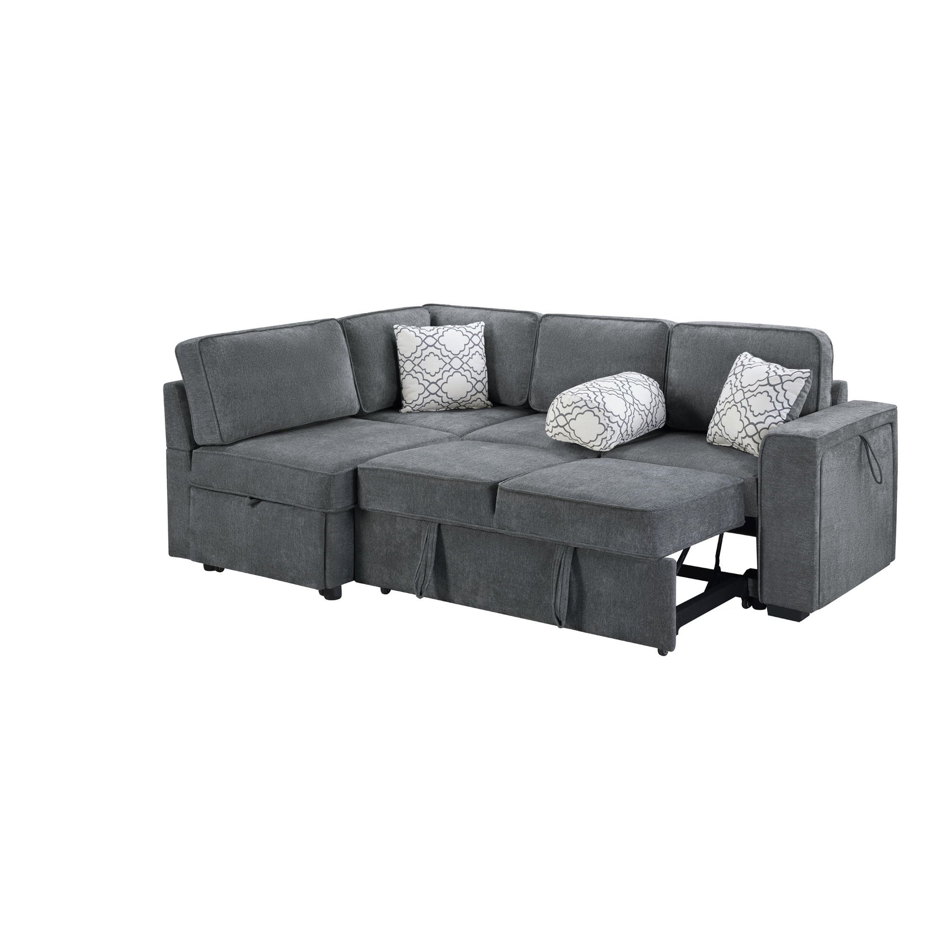 Convertible Sectional L-Shaped Sofa With Dual Pull-Out Sleepers, Flip-Top Table, USB Ports, Cup Holder & Storage - Best Buy Furniture