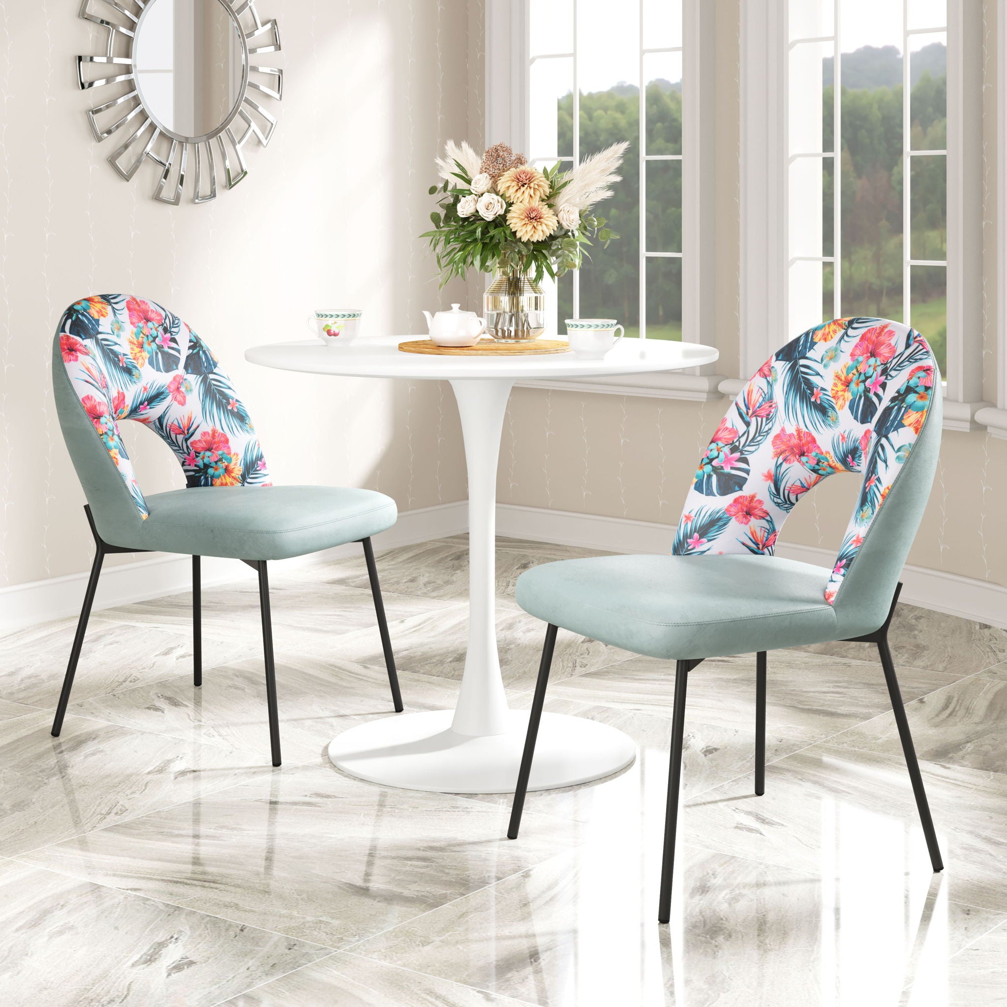 Bethpage - Dining Chair (Set of 2) - Multicolor Print & Green