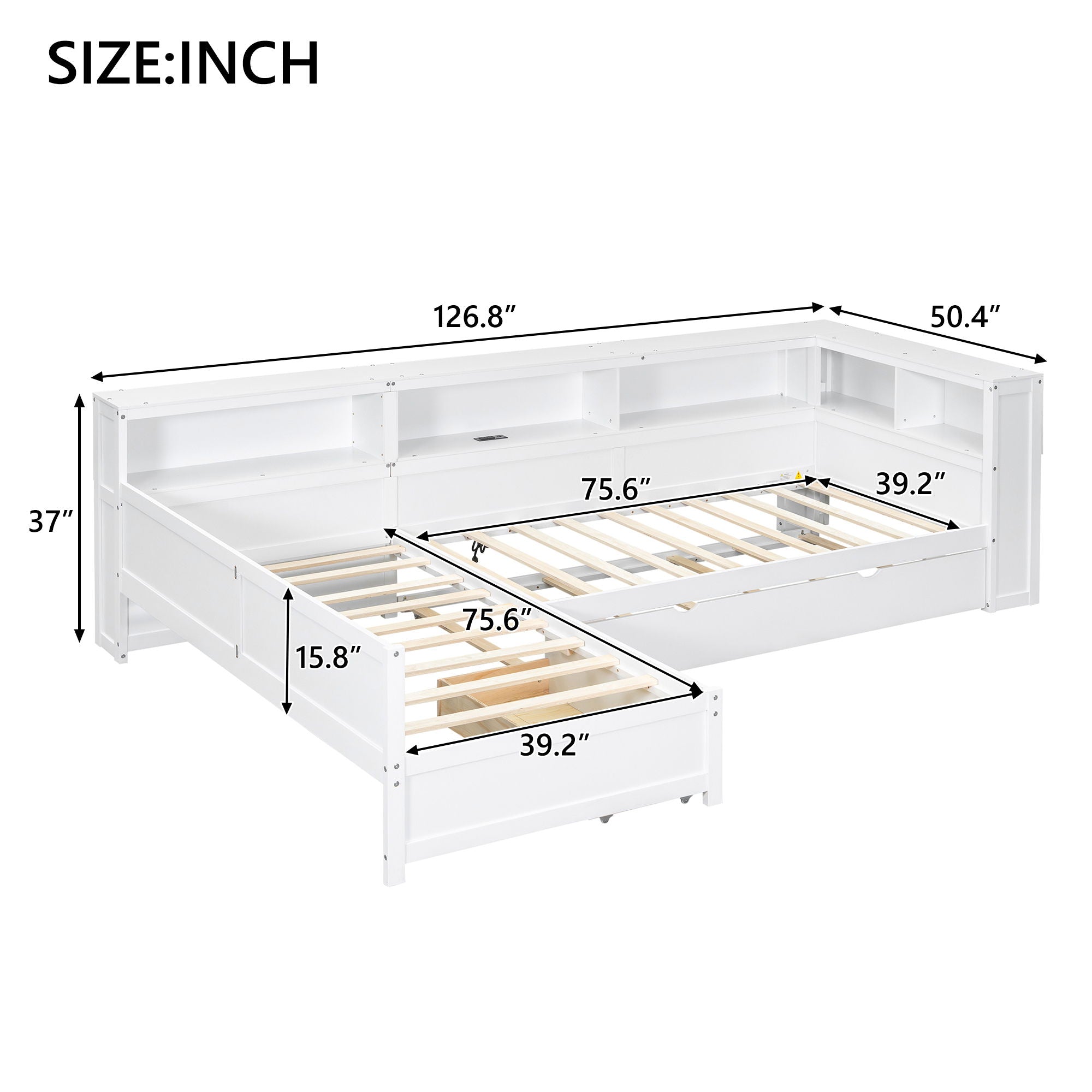 L Shaped Platform Bed With Trundle And Drawer