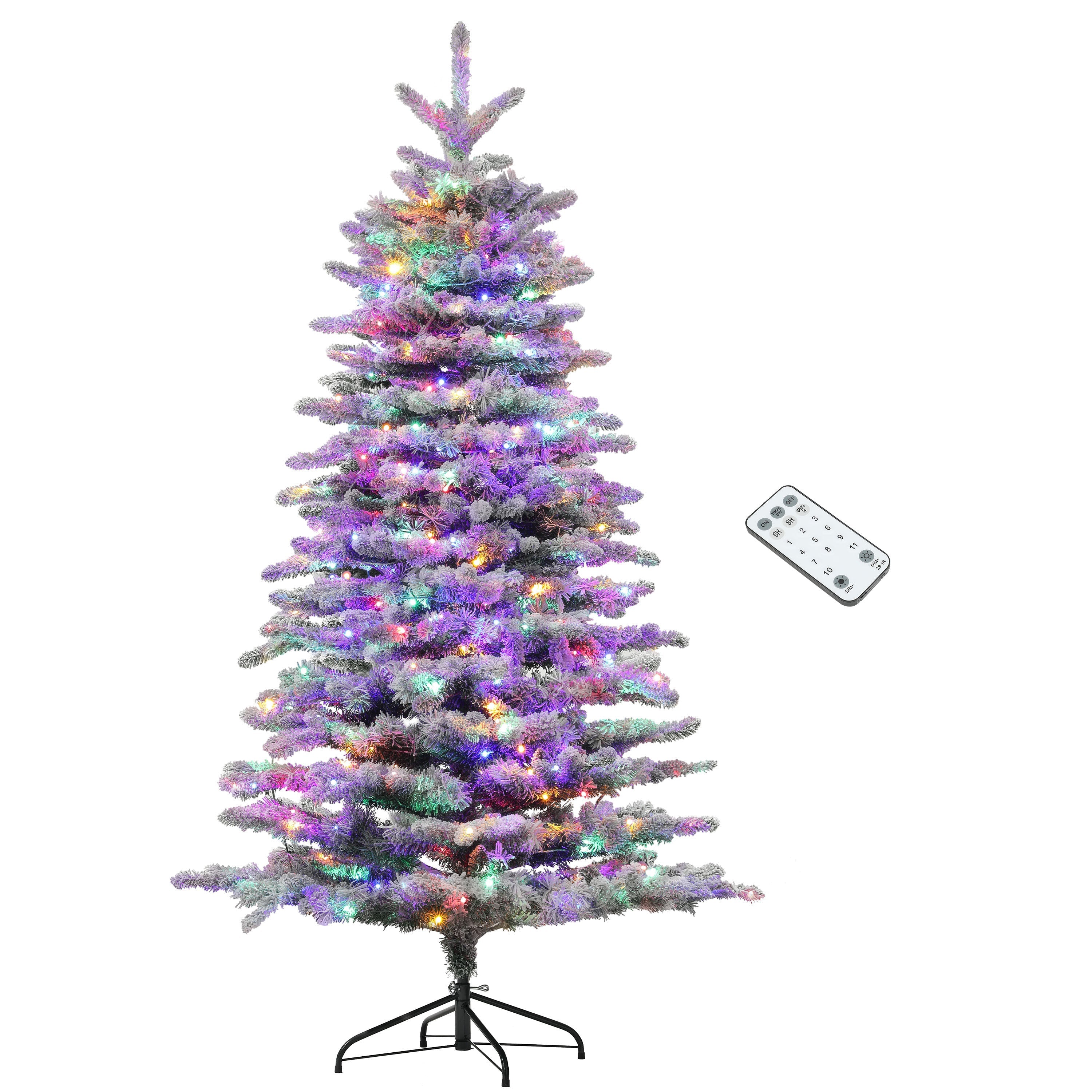 6.5 ft Pre-Lit Mountain Pine Artificial Christmas Tree, Snow Flocked