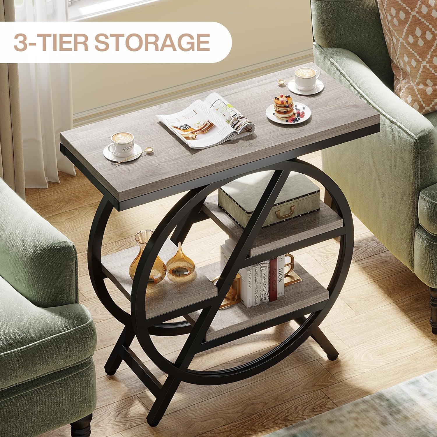 Modern Narrow End Table With 3 Tier Shelves
