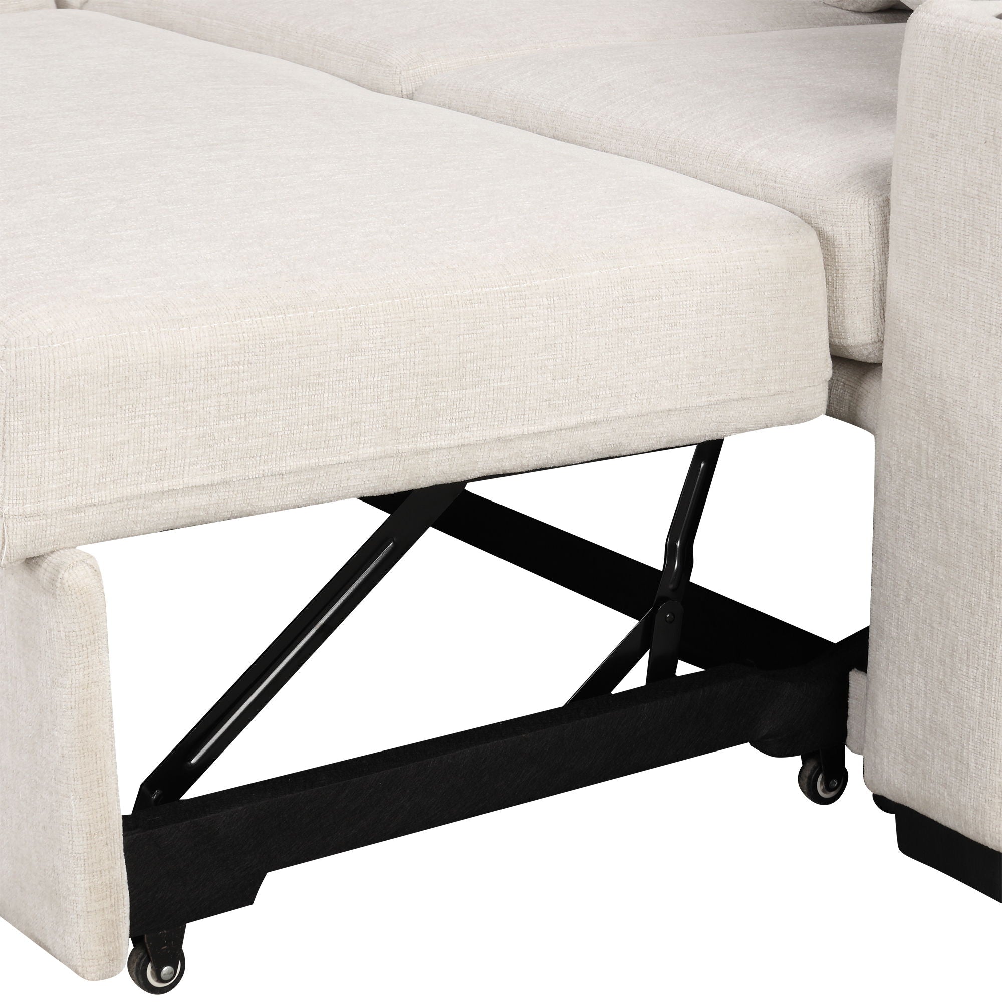 Modern 2 Seater Loveseat Sofa With Pull-Out Bed, Chenille Fabric, Built-In USB Ports & Cup Holders