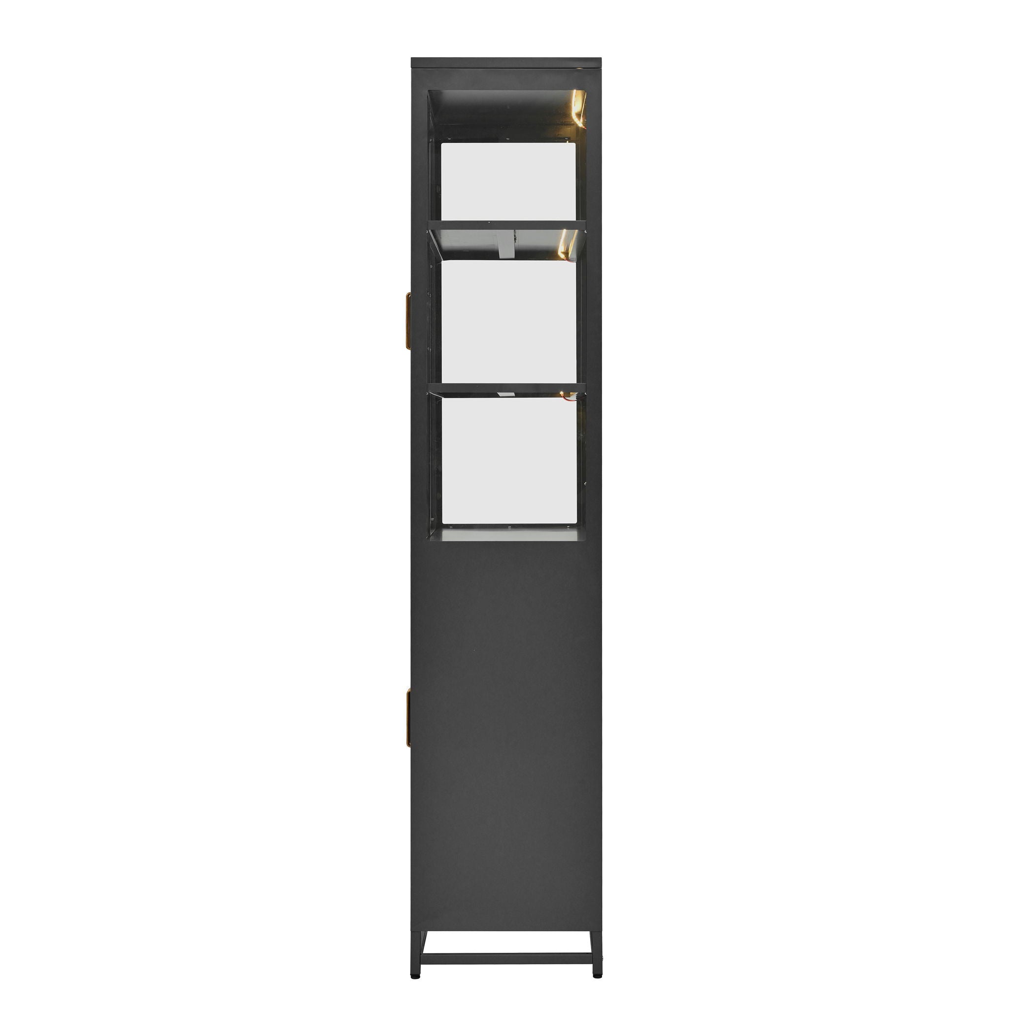 Modern Style Tall Steel Display Cabinet With Double Glass Doors, LED Lights